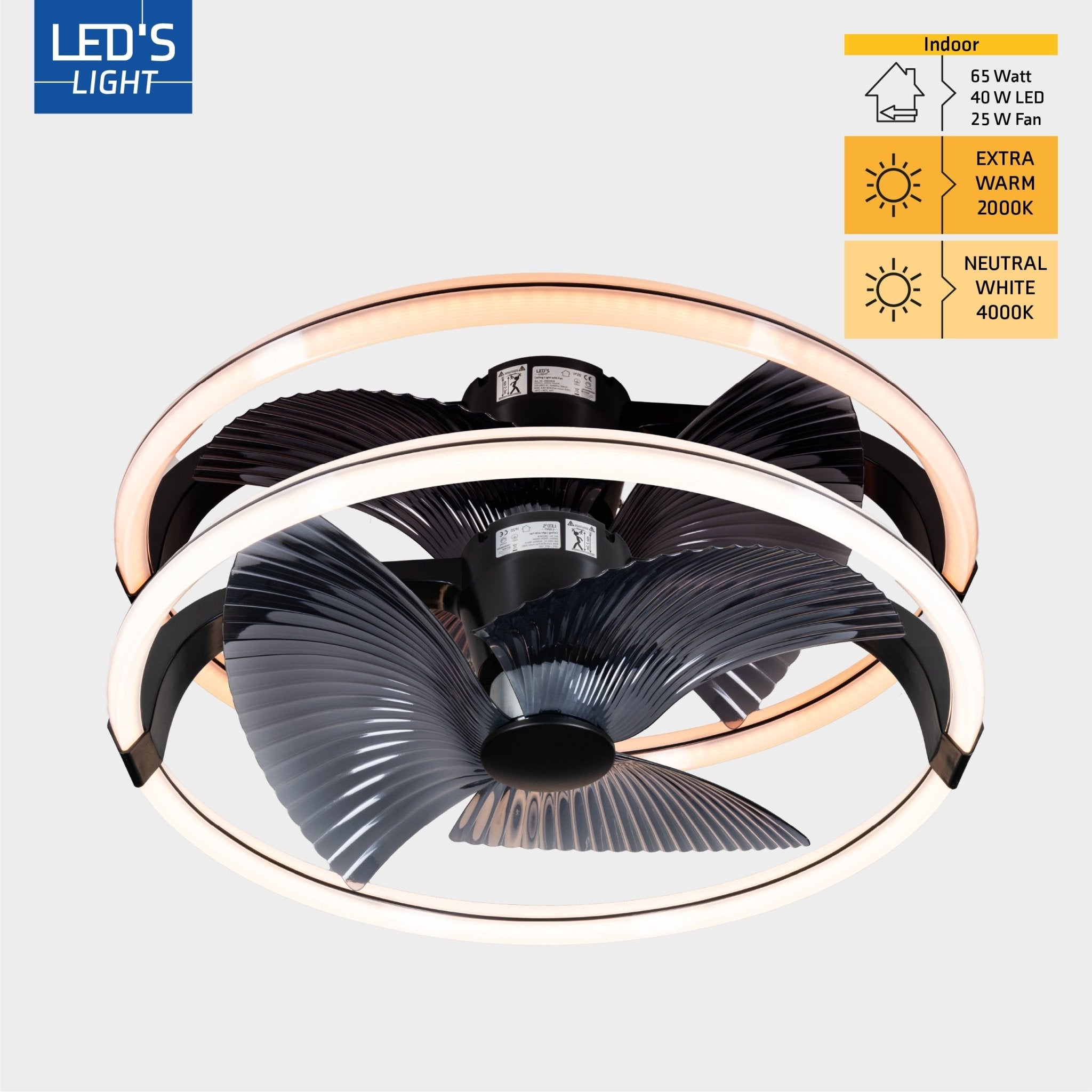 LED's Light Plafondventilator XL 74 cm - Bedienbaar met afstandsbediening - Zwart - LED.nl