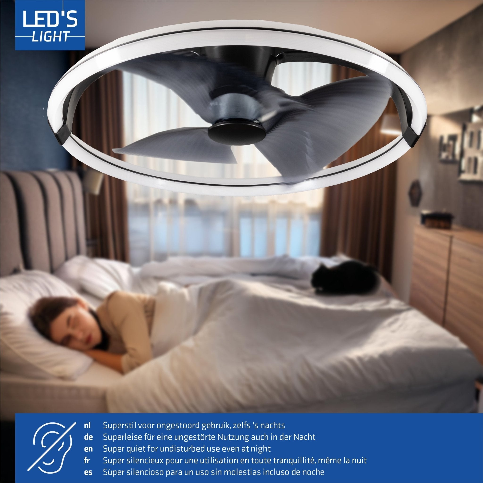 LED's Light Plafondventilator XL 74 cm - Bedienbaar met afstandsbediening - Zwart - LED.nl