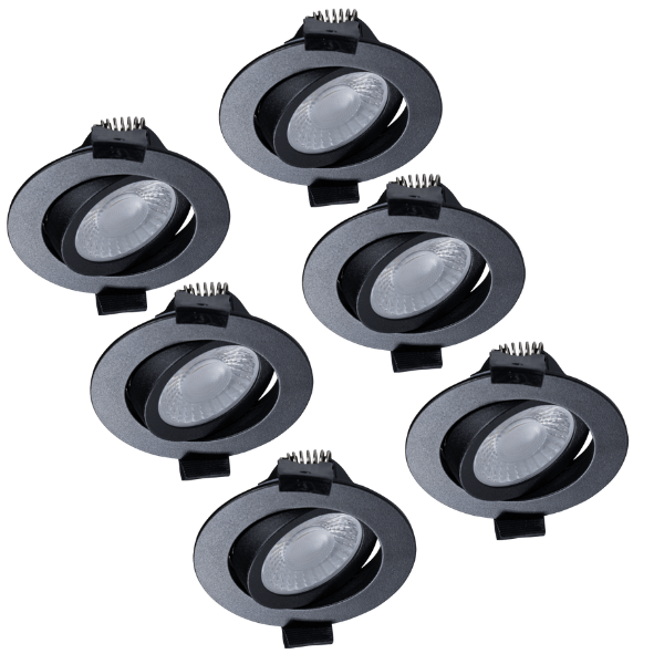 LED's Light PRO - 6 PACK - downlight inbouwspot Ø 68mm - Kantelbaar - Spatwaterdicht - Dim to Warm - Zwart LED.nl