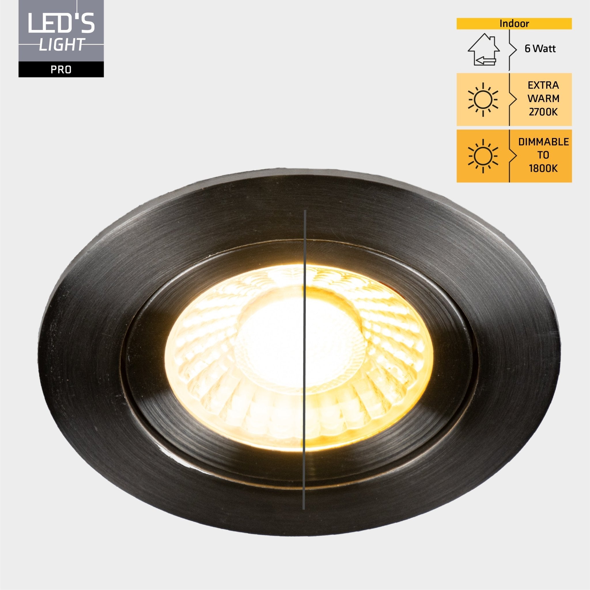 LED's Light PRO downlight inbouwspot Ø 68mm - Kantelbaar - Spatwaterdicht - Dim to Warm - Zilver - LED.nl