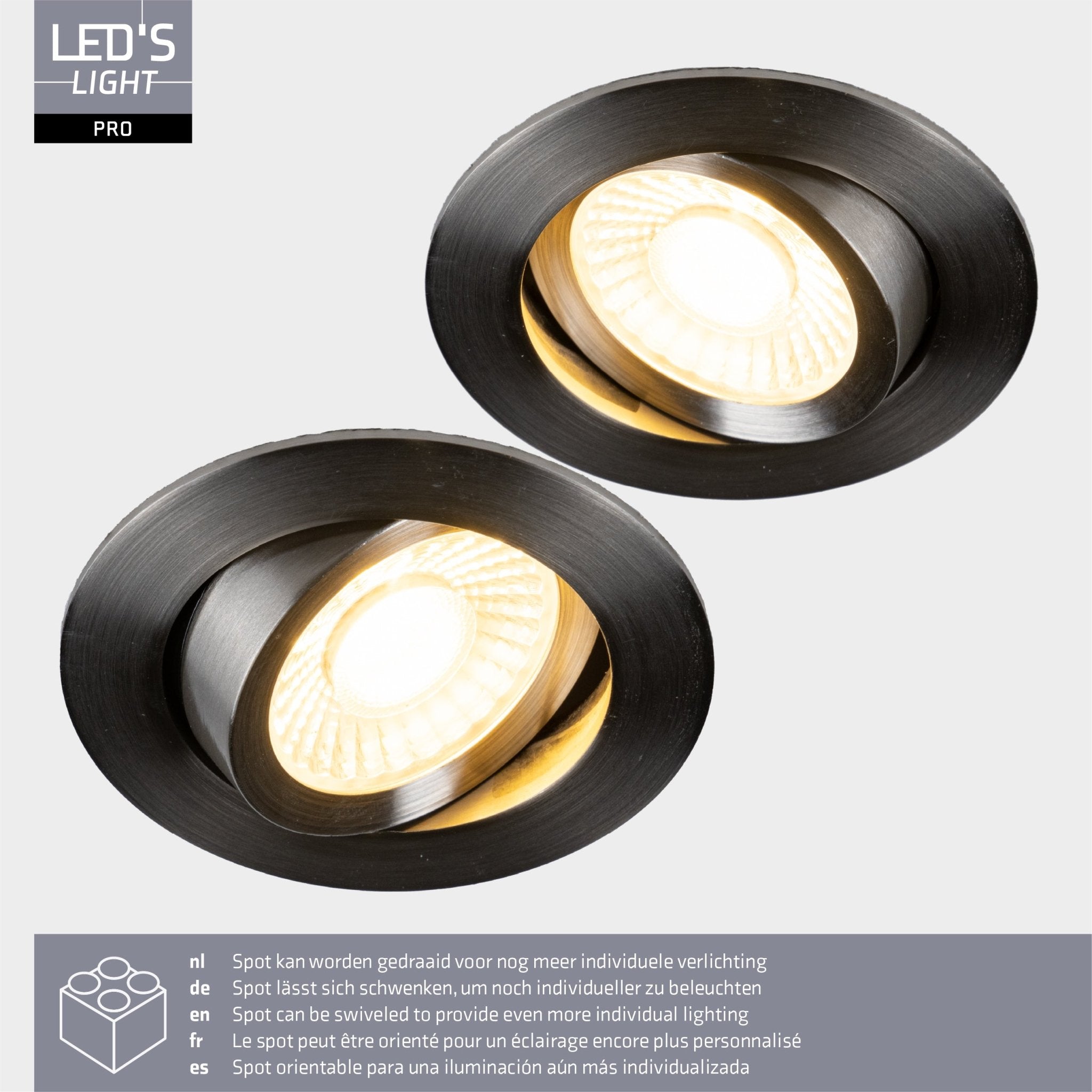 LED's Light PRO downlight inbouwspot Ø 68mm - Kantelbaar - Spatwaterdicht - Dim to Warm - Zilver - LED.nl
