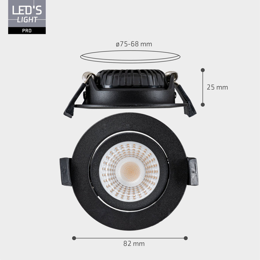 LED's Light PRO downlight recessed spotlight Ø 68mm - Tiltable - Splashproof - Dim to Warm - Black - LED.nl