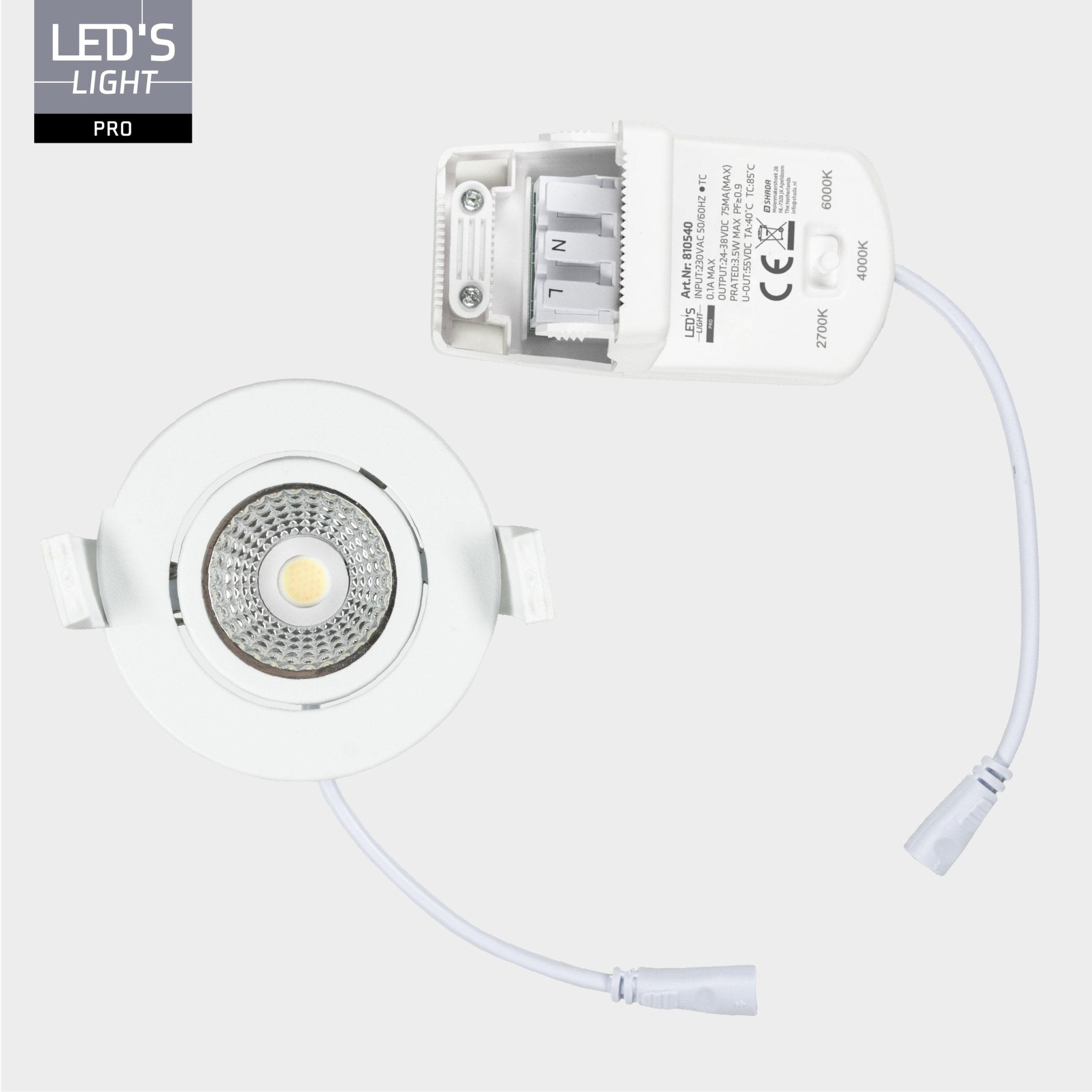 LED's Light PRO Inbouwspot 68 mm - Indoor & Outdoor - 3 lichtkleuren - Dimbaar licht - Wit - LED.nl