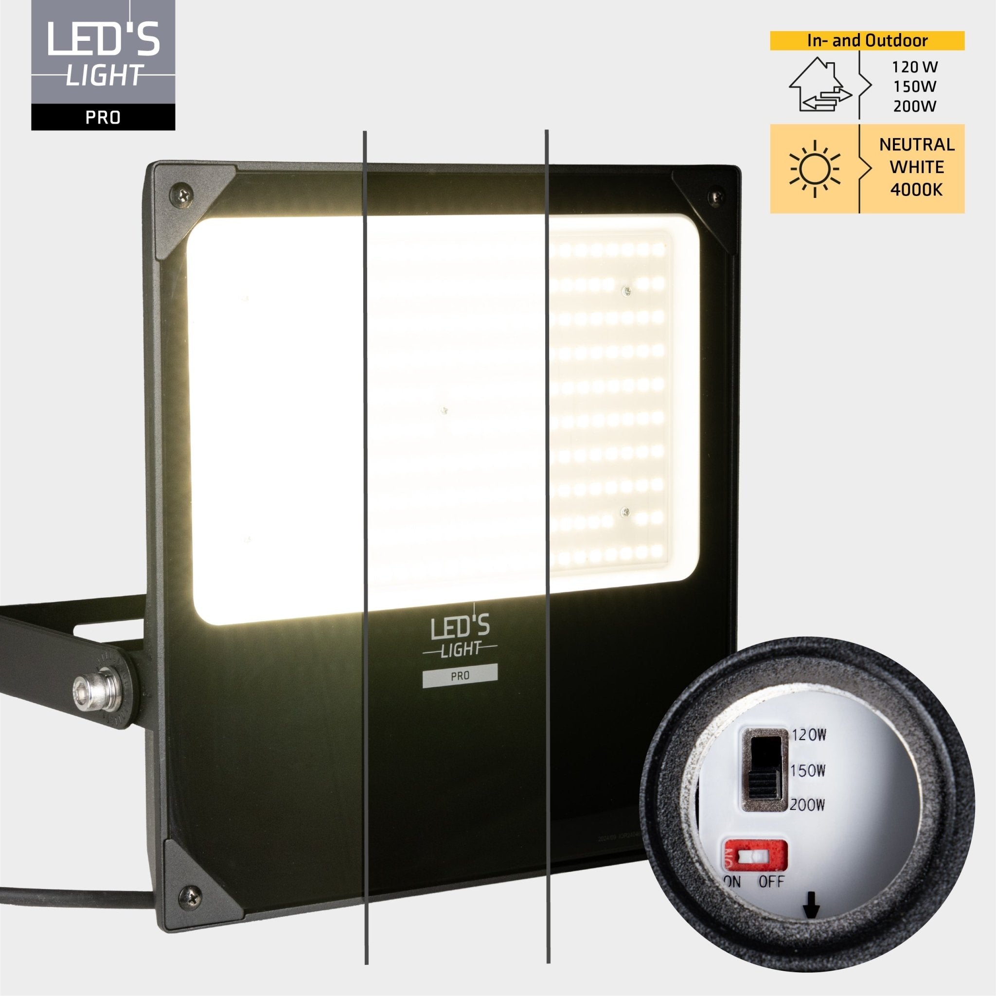 LED's Light Professionele LED Floodlight 37000 - 3 lichtstanden - Waterdicht - 200 watt - LED.nl