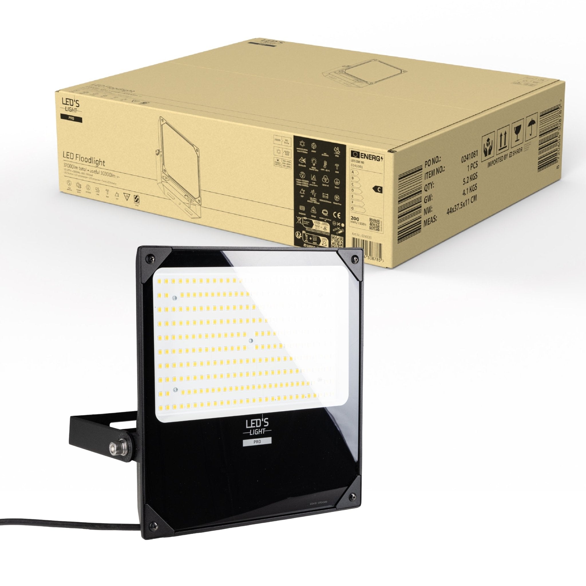 LED's Light Professionele LED Floodlight 37000 - 3 lichtstanden - Waterdicht - 200 watt - LED.nl