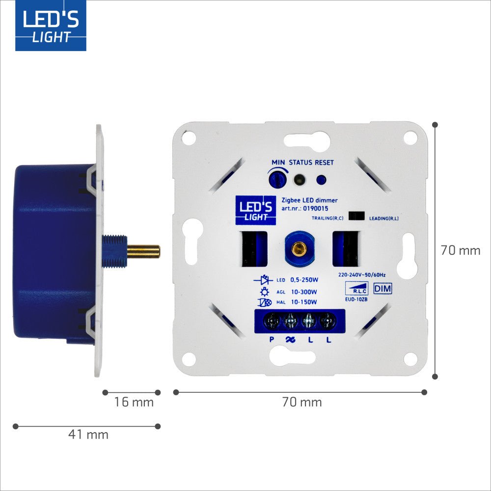 LED's Light Smart Zigbee LED dimmer - 300 watt - Geschikt voor fase afsnijding (trailing edge) & fase aansnijding (leading edge) - Inbouw dimmer - Universeel Dimmers LED.nl