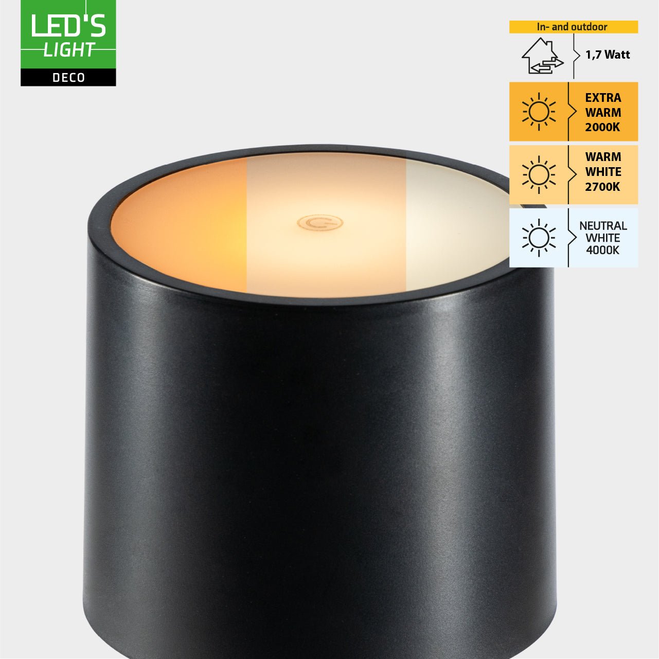 LED's Light Tafellamp op accu - oplaadbaar en draadloos - voor binnen en buiten - 3 kleuren - Zwart - LED.nl