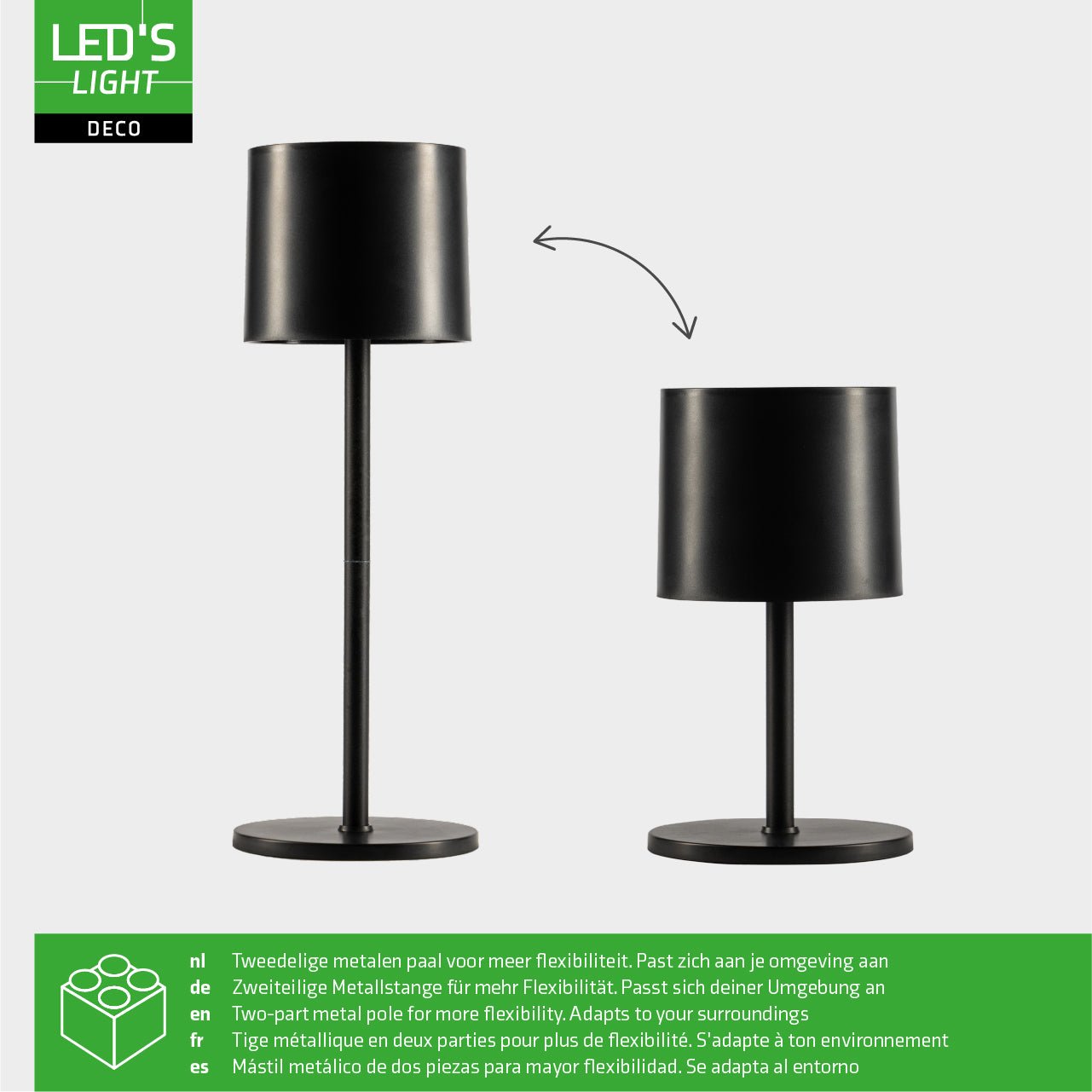 LED's Light Tafellamp op accu - oplaadbaar en draadloos - voor binnen en buiten - 3 kleuren - Zwart - LED.nl