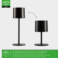 LED's Light Tafellamp op accu - oplaadbaar en draadloos - voor binnen en buiten - 3 kleuren - Zwart Tafellampenen LED.nl