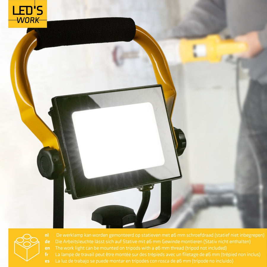 LED's Work Construction Lamp 3100 - Verstellbare Halterung - Wasserdicht (IP65) - Schwarz Gelb - LED.de