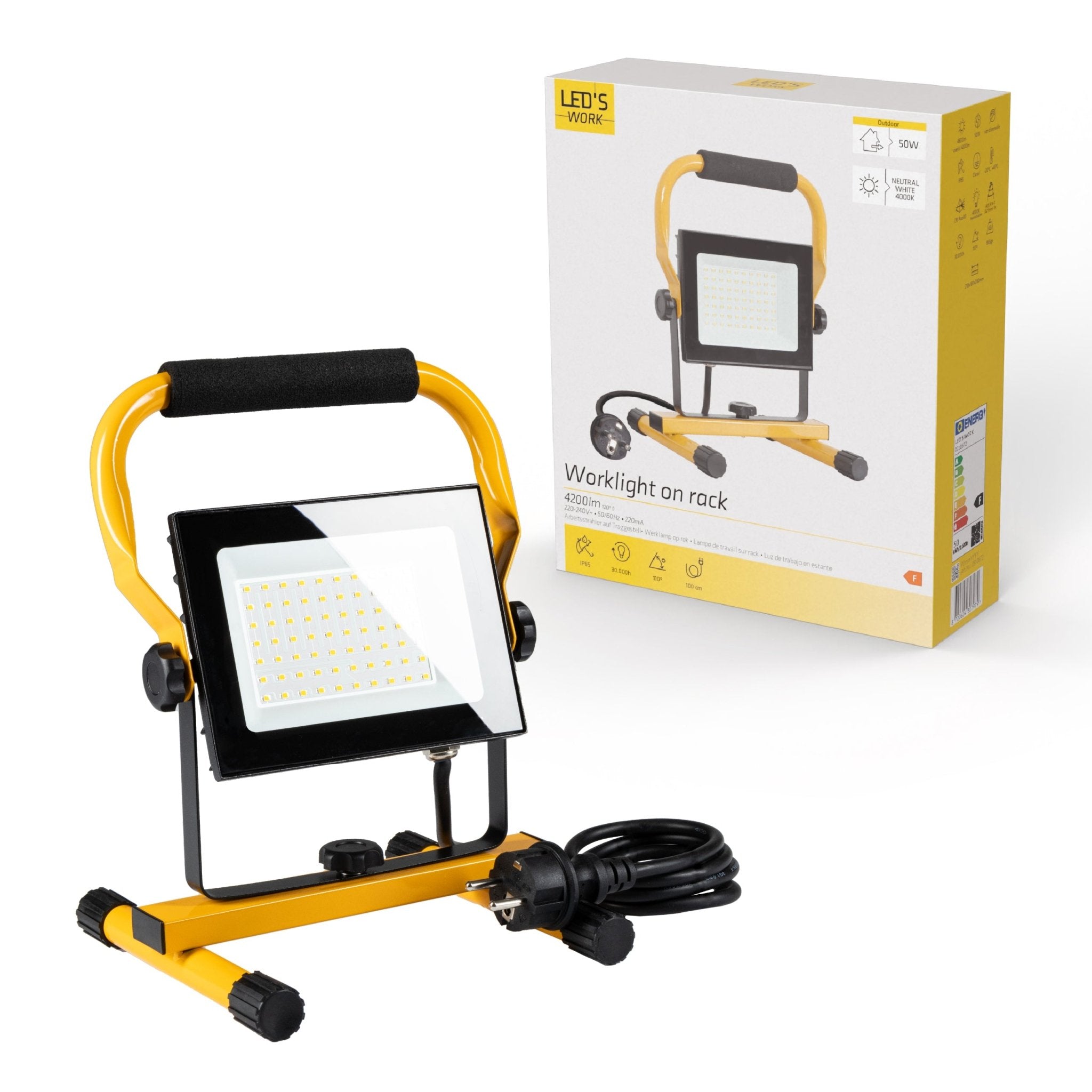 LED's Work Bouwlamp 4900 - Verstelbare beugel - Waterdicht (IP65) - Zwart geel - LED.nl