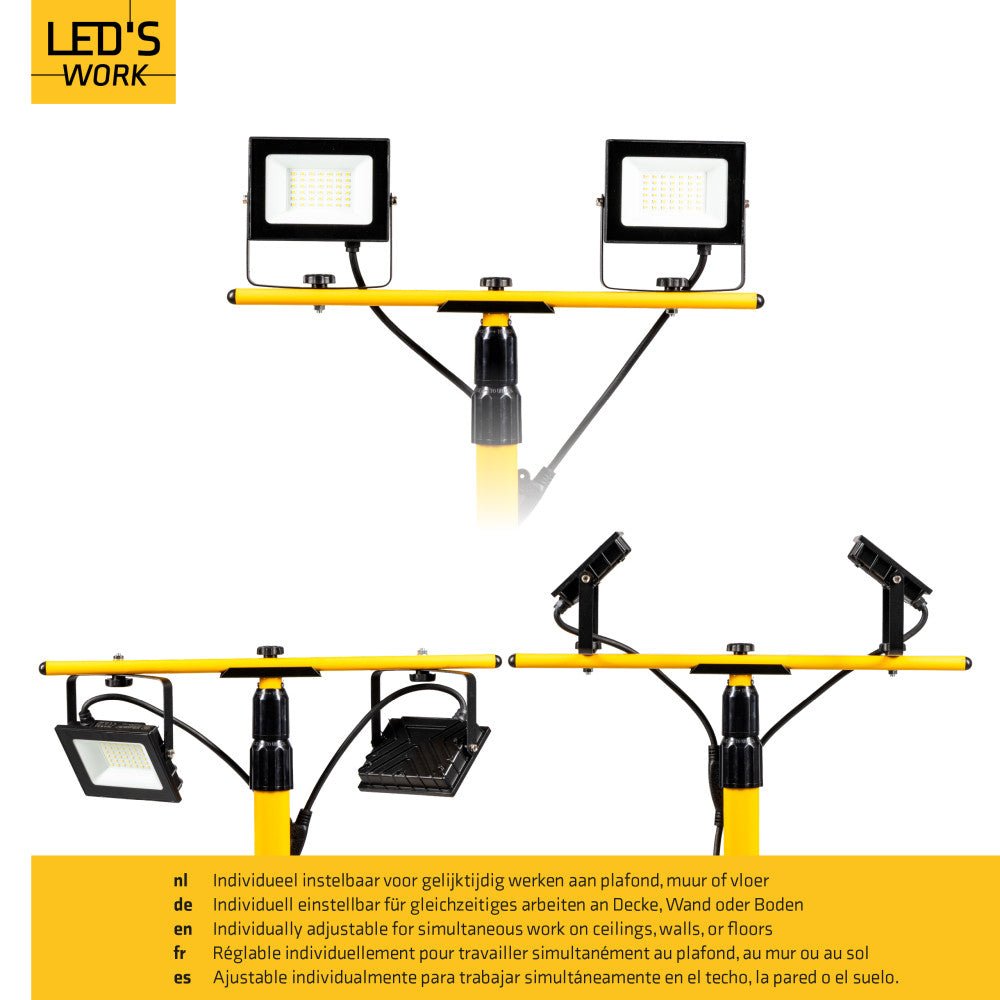 LED's Work bouwlamp/Werklamp op statief AC Bouwlamp – 2×20 W 4800 lm 4000 K Bouwlampen LED.nl
