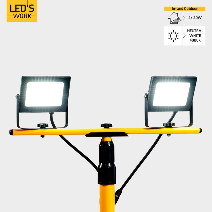 LED-Baustellenleuchte/Stativ-Baustellenleuchte (2 × 20 W, 4800 lm, 4000 K) - LED.de