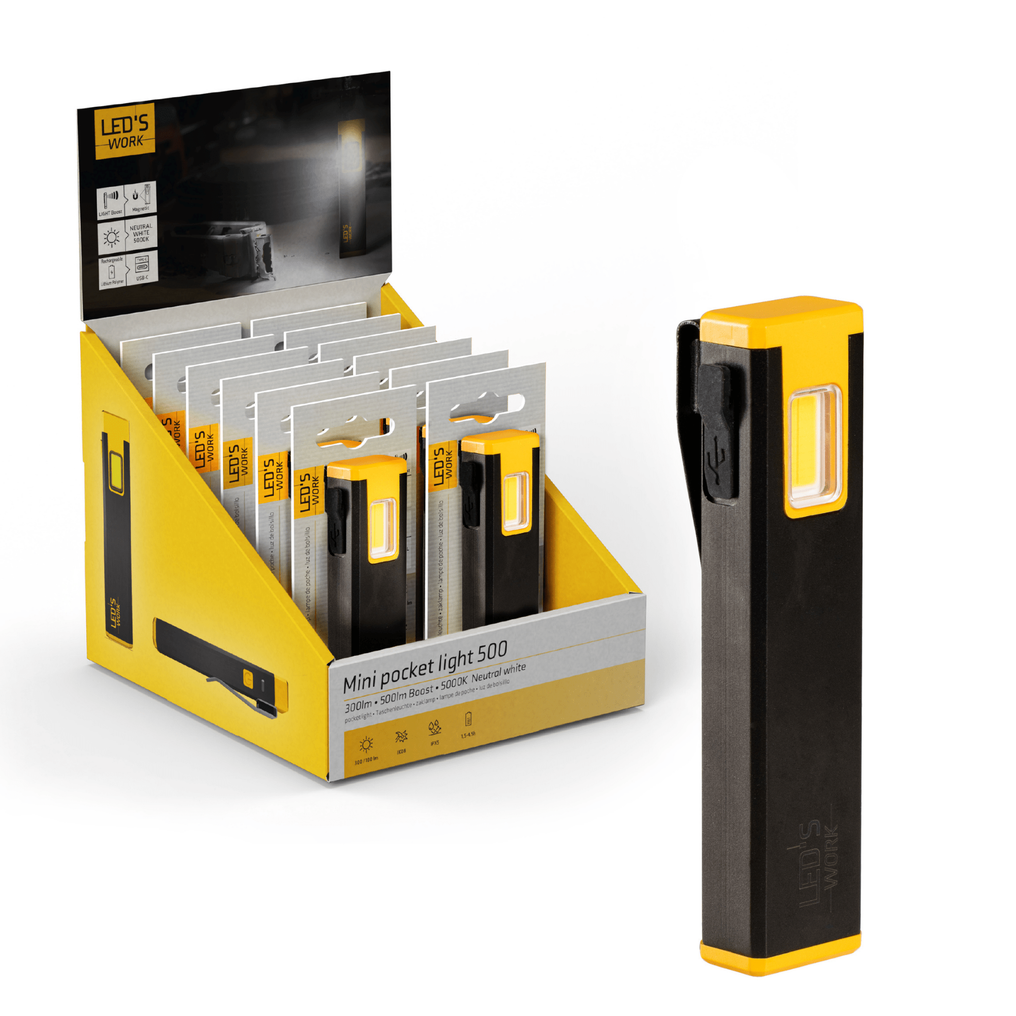 LED's Work Compacte LED Mini Zaklamp - Oplaadbaar - 3 verschillende lichtmodi en zoomfunctie - LED.nl