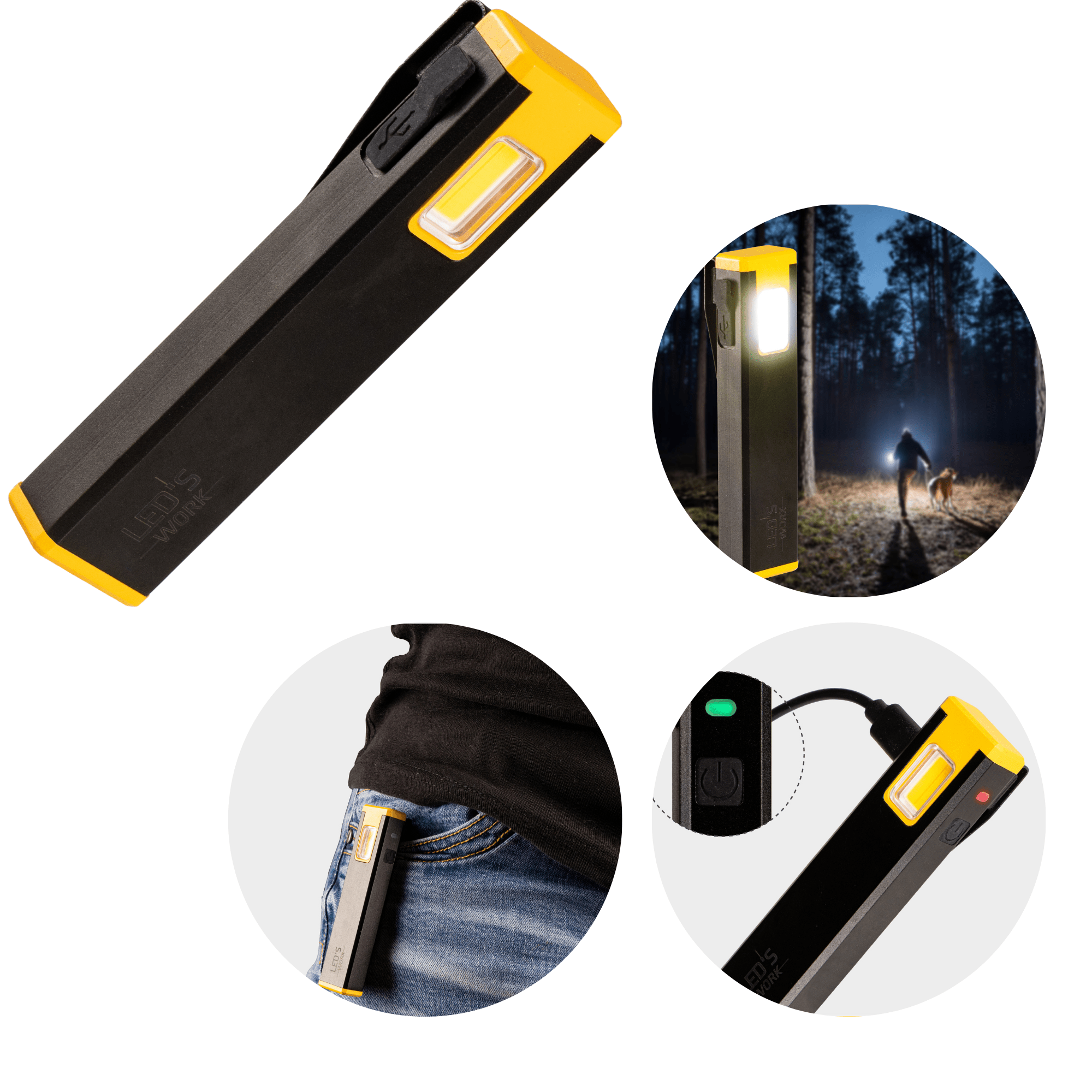 LED's Work Compacte LED Mini Zaklamp - Oplaadbaar - 3 verschillende lichtmodi en zoomfunctie - LED.nl