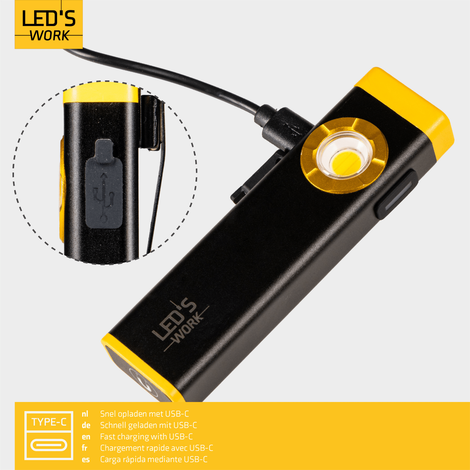 LED's Work Compacte LED Mini Zaklamp - Oplaadbaar - 3 verschillende lichtmodi en zoomfunctie - LED.nl
