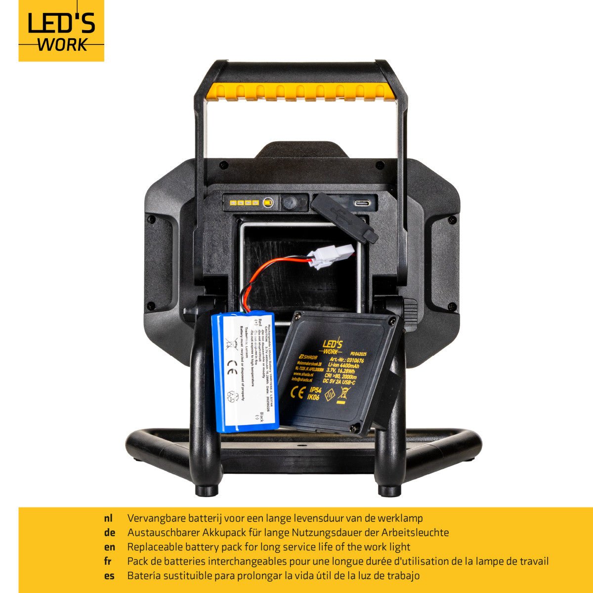 LED's Work LED Bouwlamp oplaadbaar 2000 - Werkt draadloos op accu - Stof - en waterdicht - LED.nl