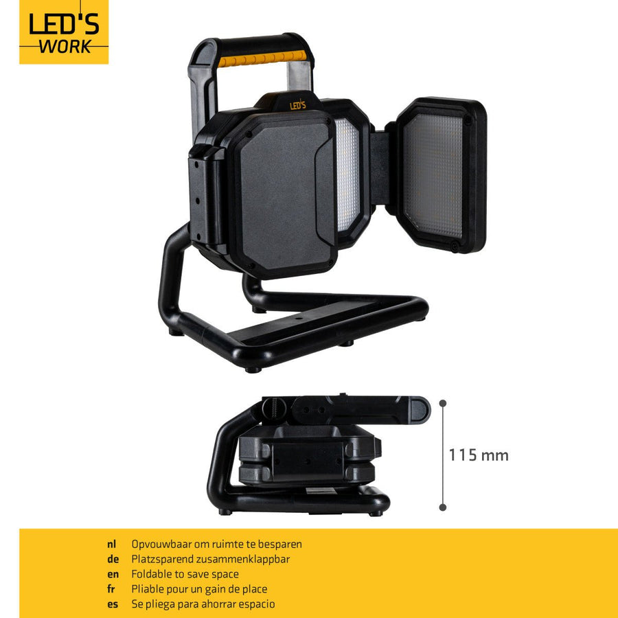 LED's Work LED Bouwlamp Werklamp Oplaadbaar 4000lm 30W Opvouwbaar & Compact Werklampen LED.nl