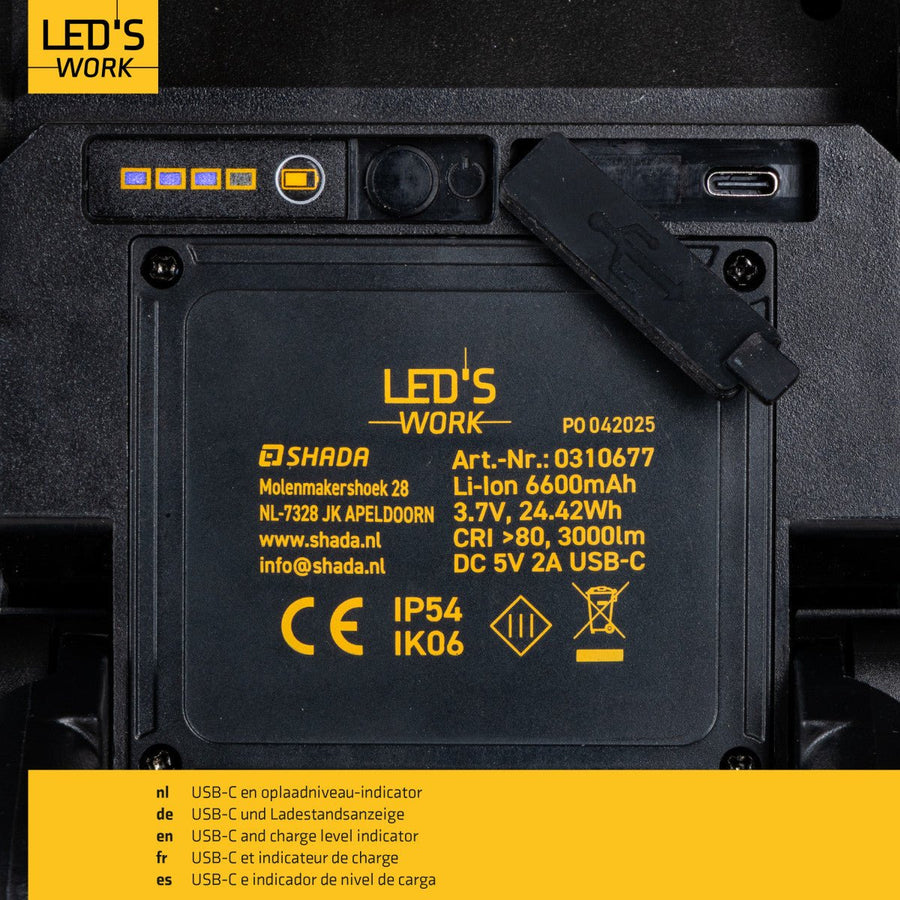 LED's Work LED Bouwlamp Werklamp Oplaadbaar 4000lm 30W Opvouwbaar & Compact Werklampen LED.nl