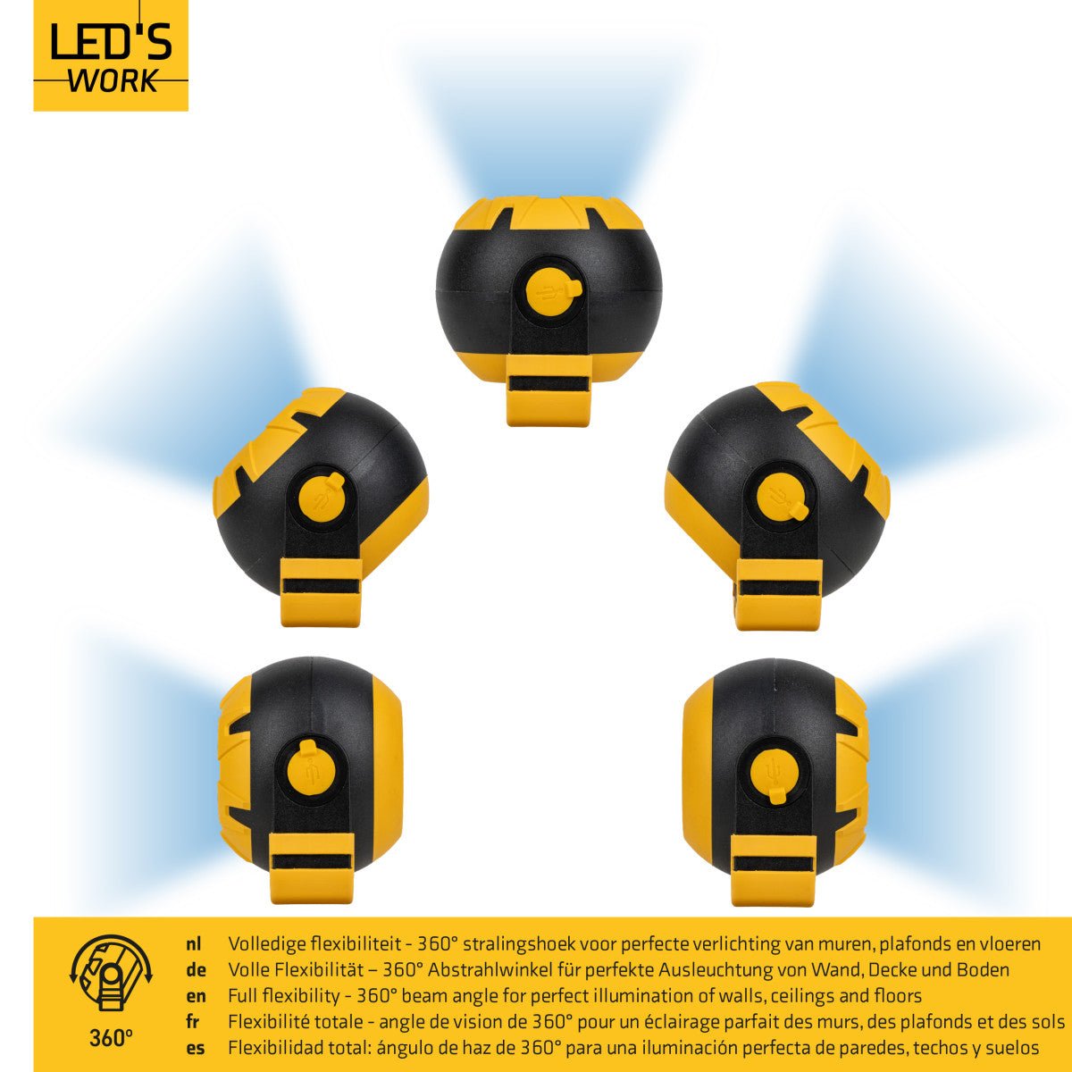LED's Work Oplaadbare LED Looplamp - Werkt draadloos op accu - 10 x 10 cm - LED.nl