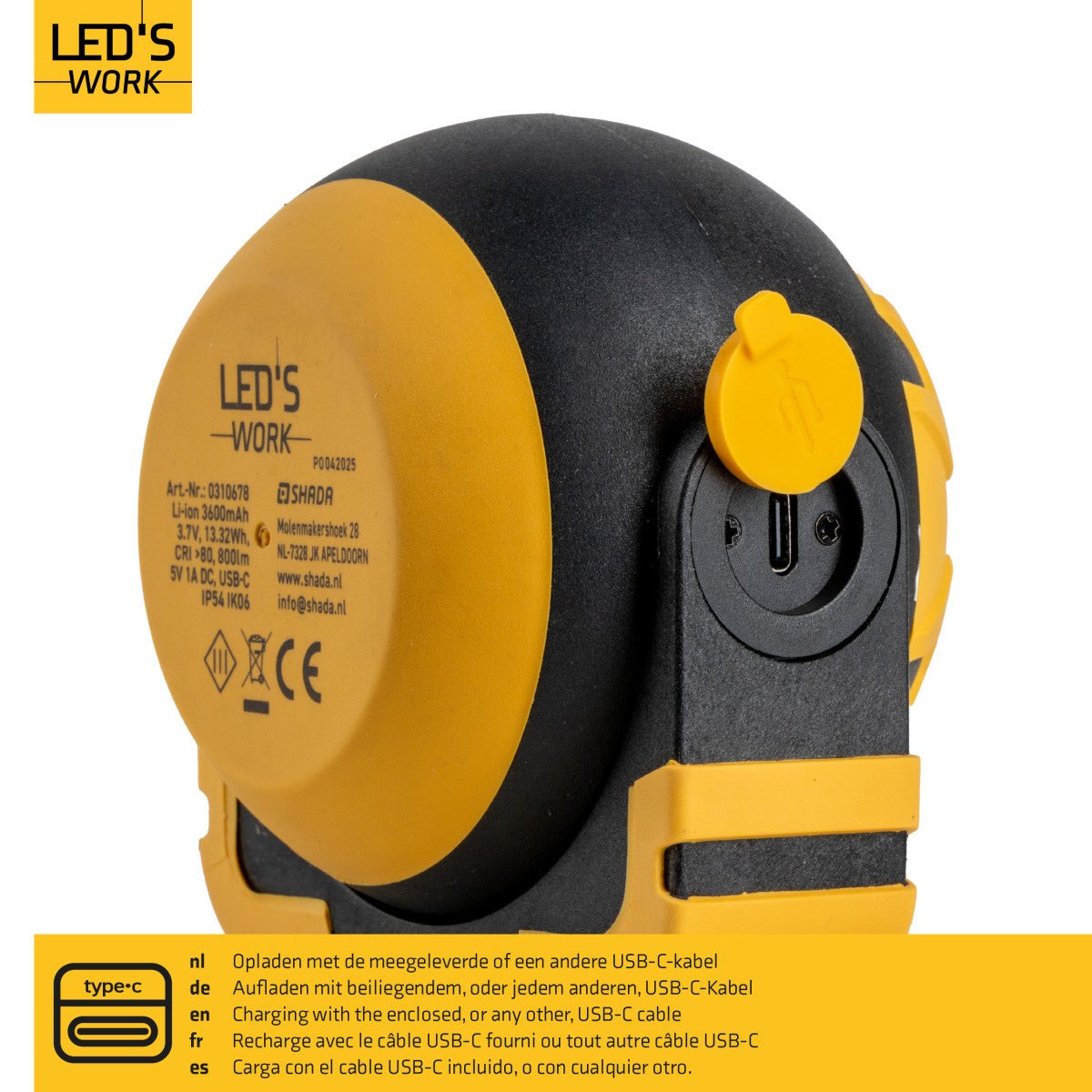 LED's Work Oplaadbare LED Looplamp - Werkt draadloos op accu - 10 x 10 cm - LED.nl