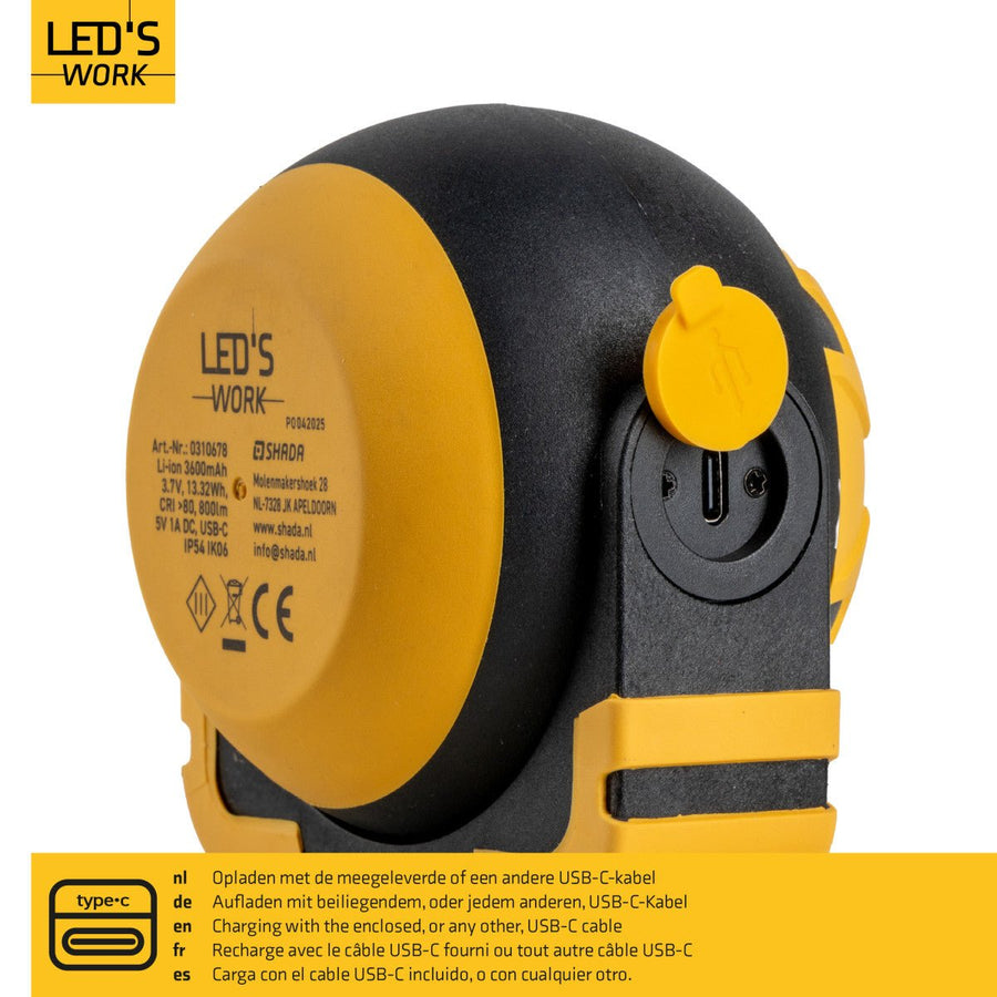 LED's Work Oplaadbare LED Looplamp – Krachtige Draadloze 800 Lumen Werk- & Noodlamp Werklampen LED.nl