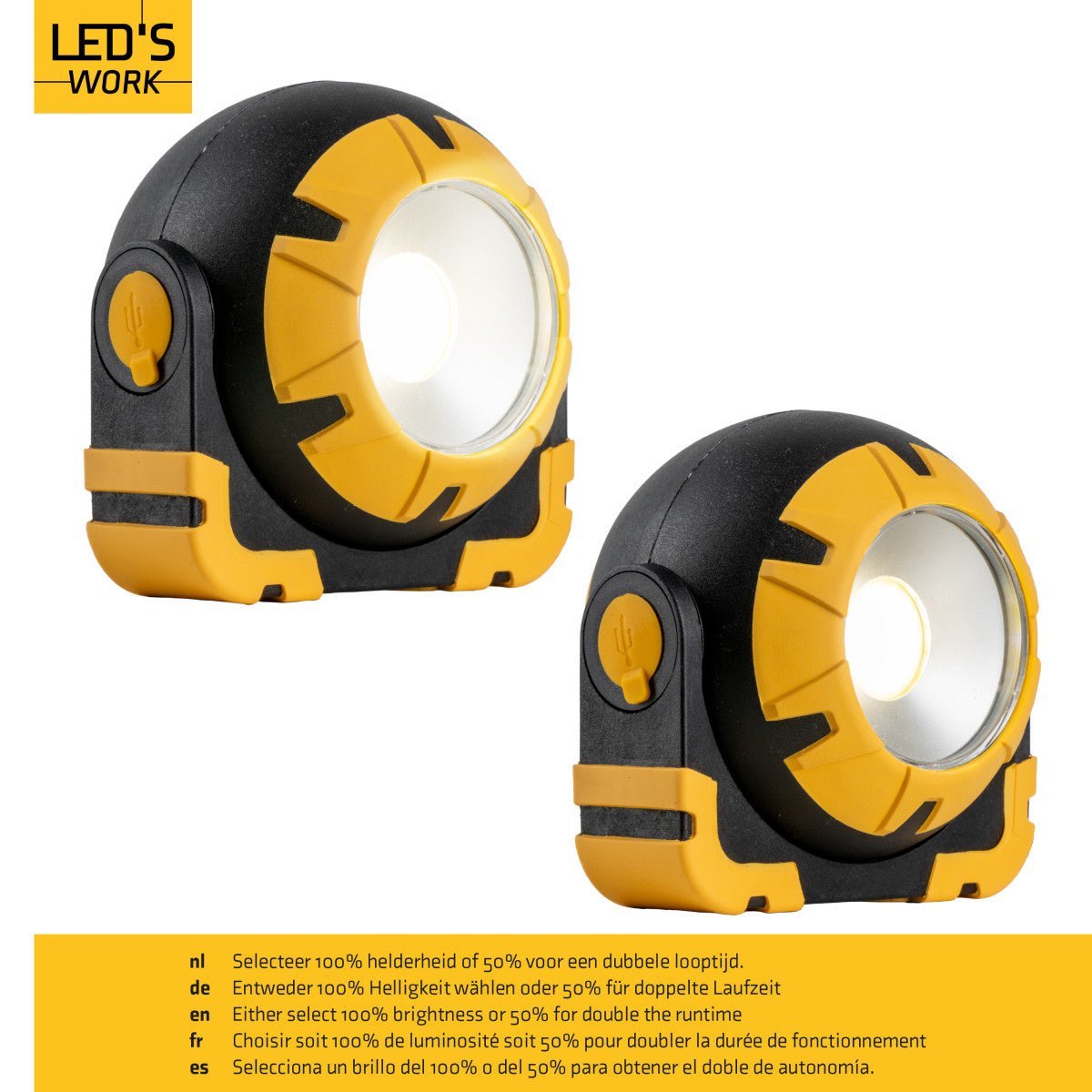 LED's Work Oplaadbare LED Looplamp - Werkt draadloos op accu - 10 x 10 cm - LED.nl