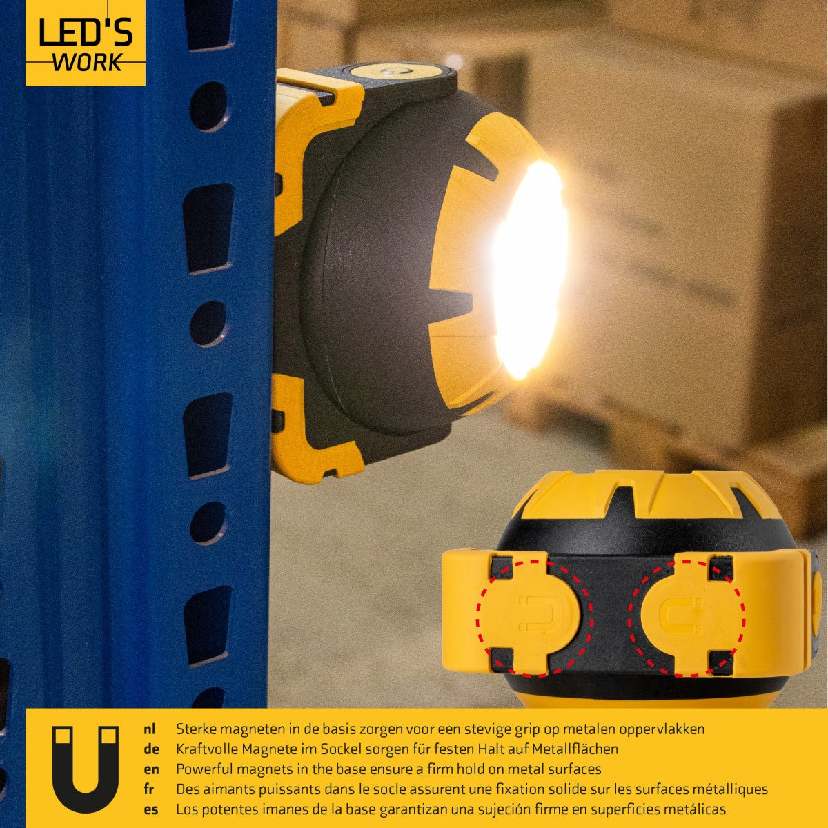 LED's Work Oplaadbare LED Looplamp - Werkt draadloos op accu - 10 x 10 cm - LED.nl