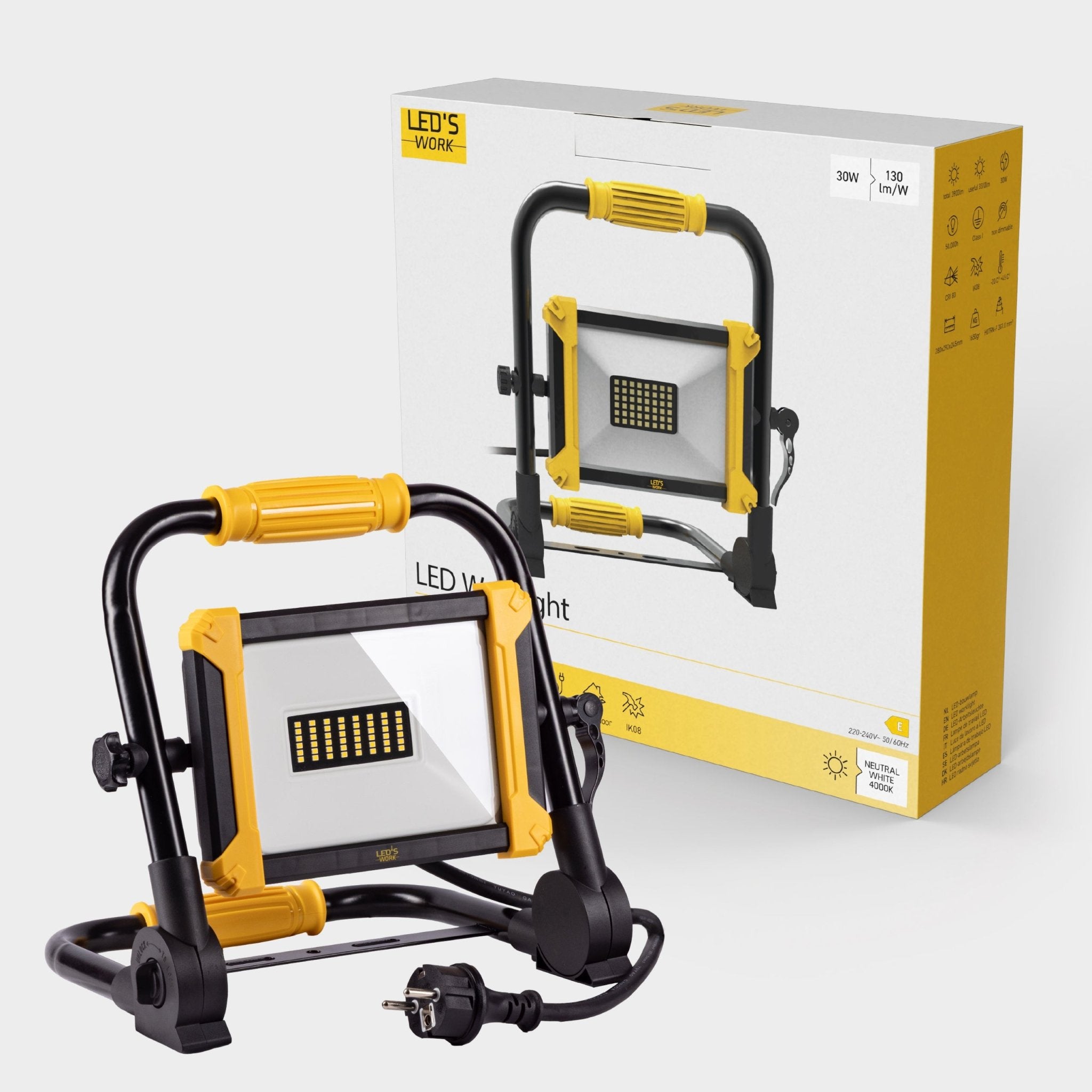 LED's Work Opvouwbare Bouwlamp 3900 - 30W LED vervangt 300W halogeen - 3 meter kabel - LED.nl
