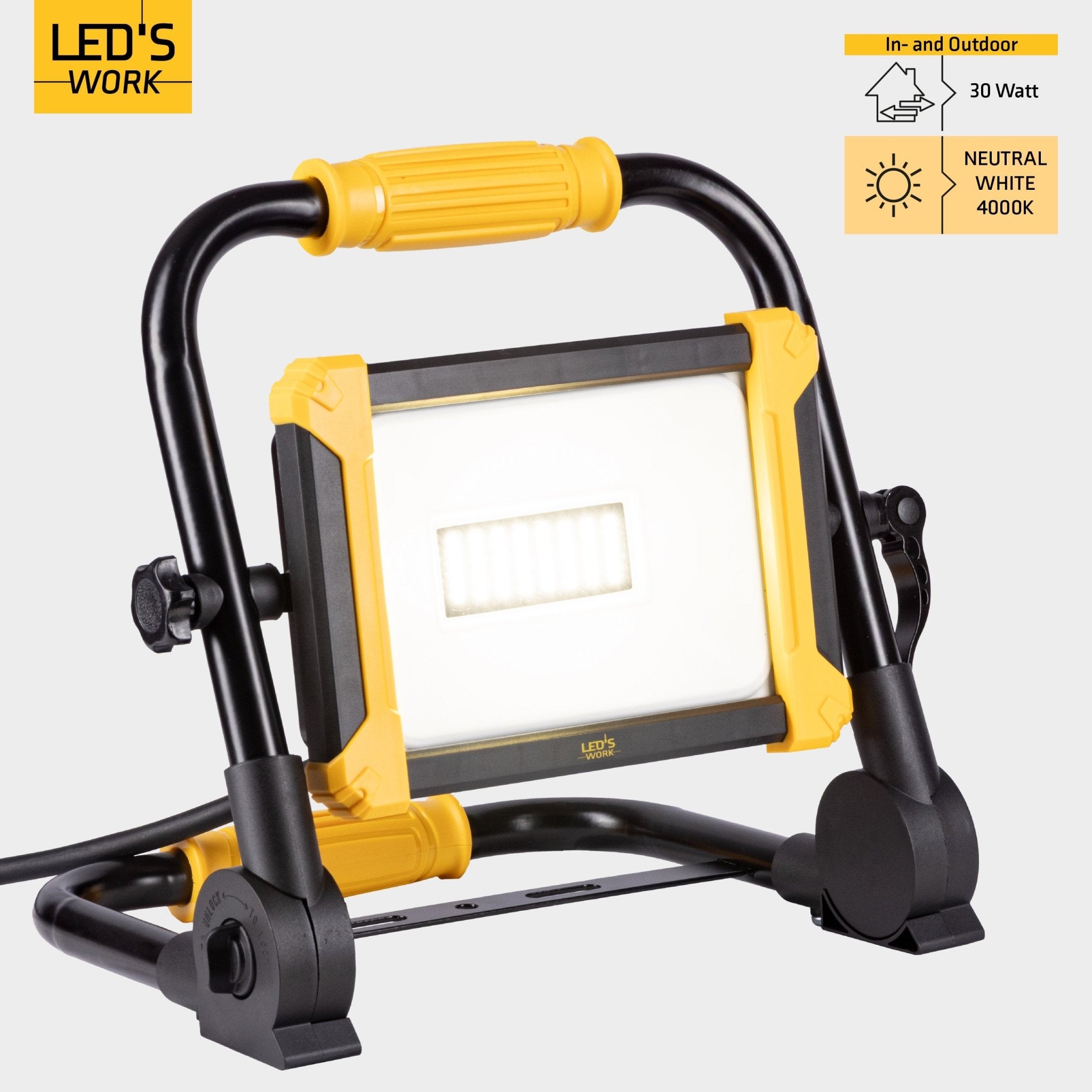 LED's Work Opvouwbare Bouwlamp 3900 - 30W LED vervangt 300W halogeen - 3 meter kabel - LED.nl