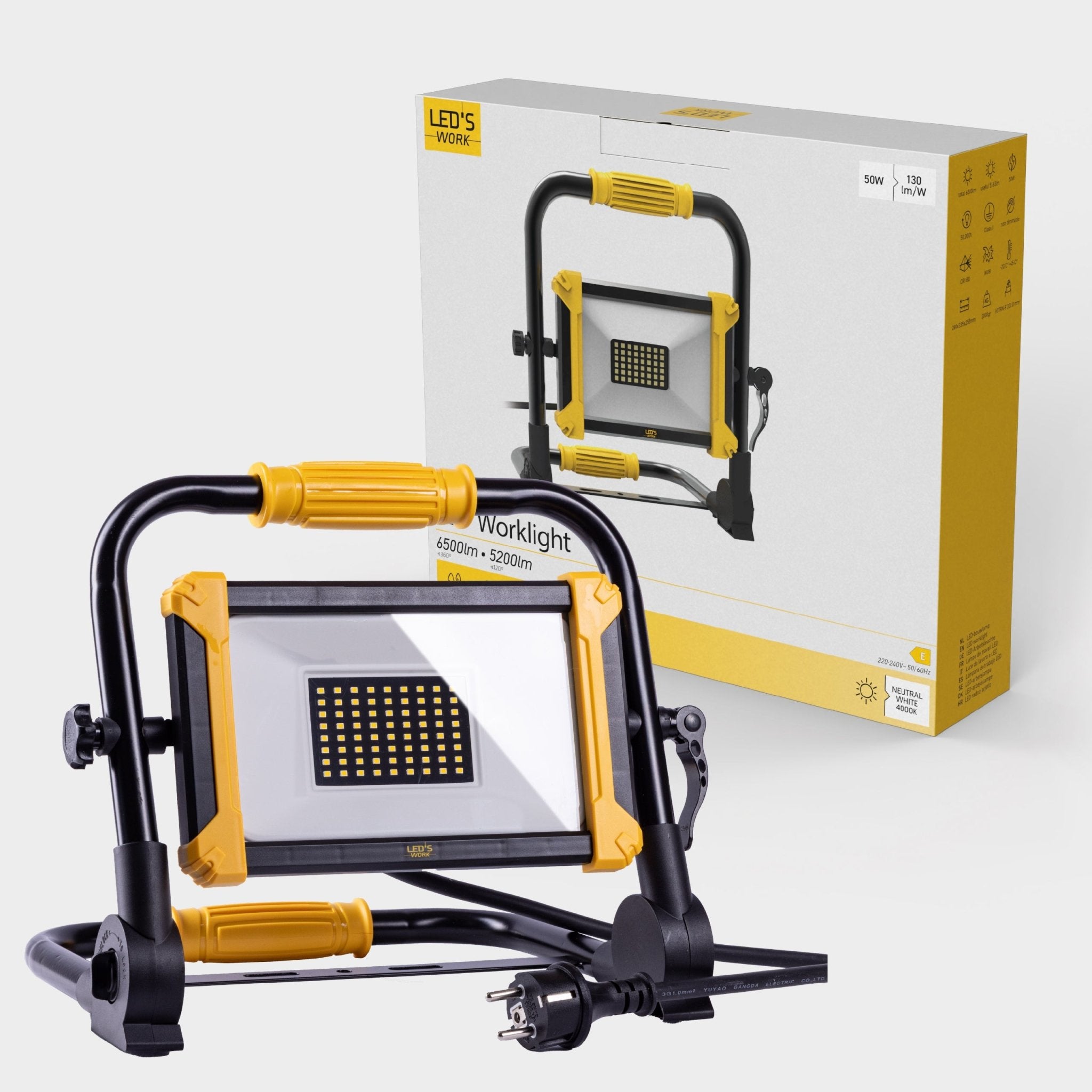 LED's Work Opvouwbare Bouwlamp 6400 - 50W LED vervangt 500W halogeen - 5 meter kabel - LED.nl