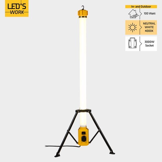LED's Work Toren bouwlamp met extra stopcontact - Staaf werklamp - 100W - 12000 lm - LED.nl