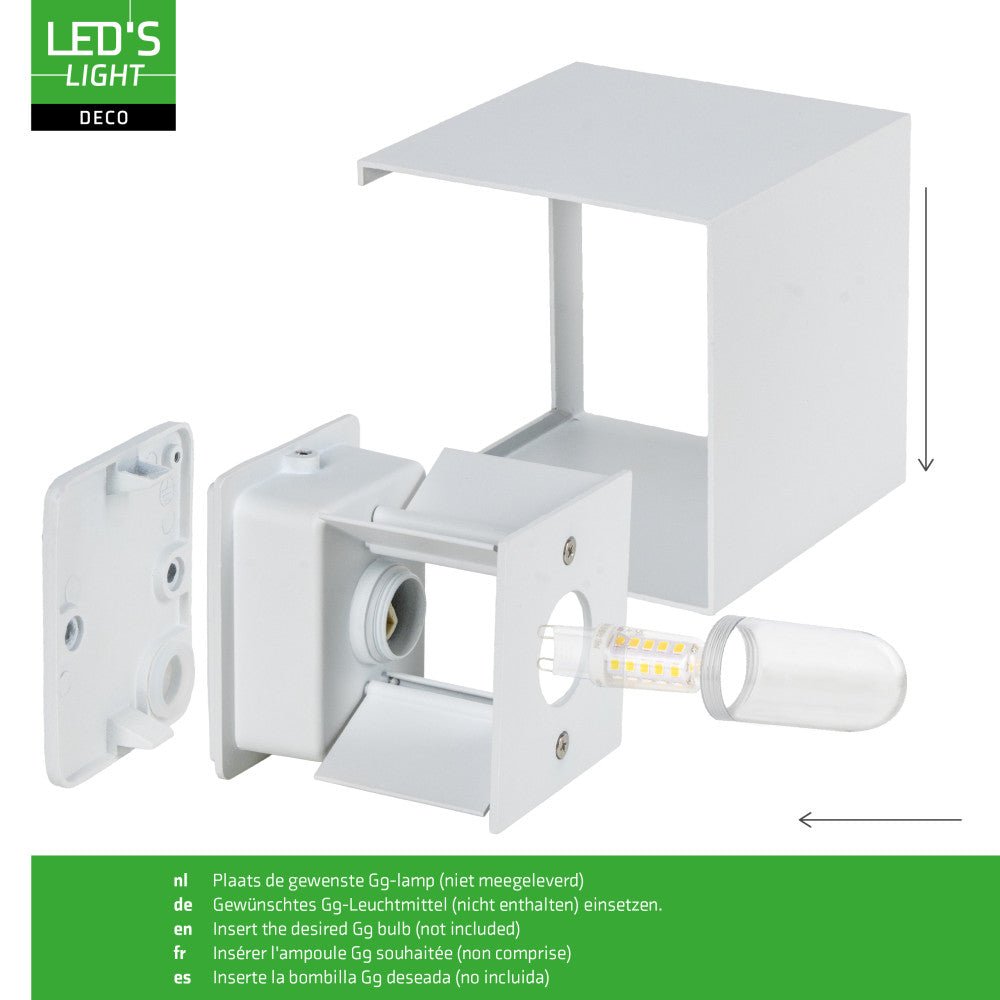 Lumo Cube Wit - Wandarmatuur zonder lichtbron - Excl 1xG9 - IP65 - LED.nl