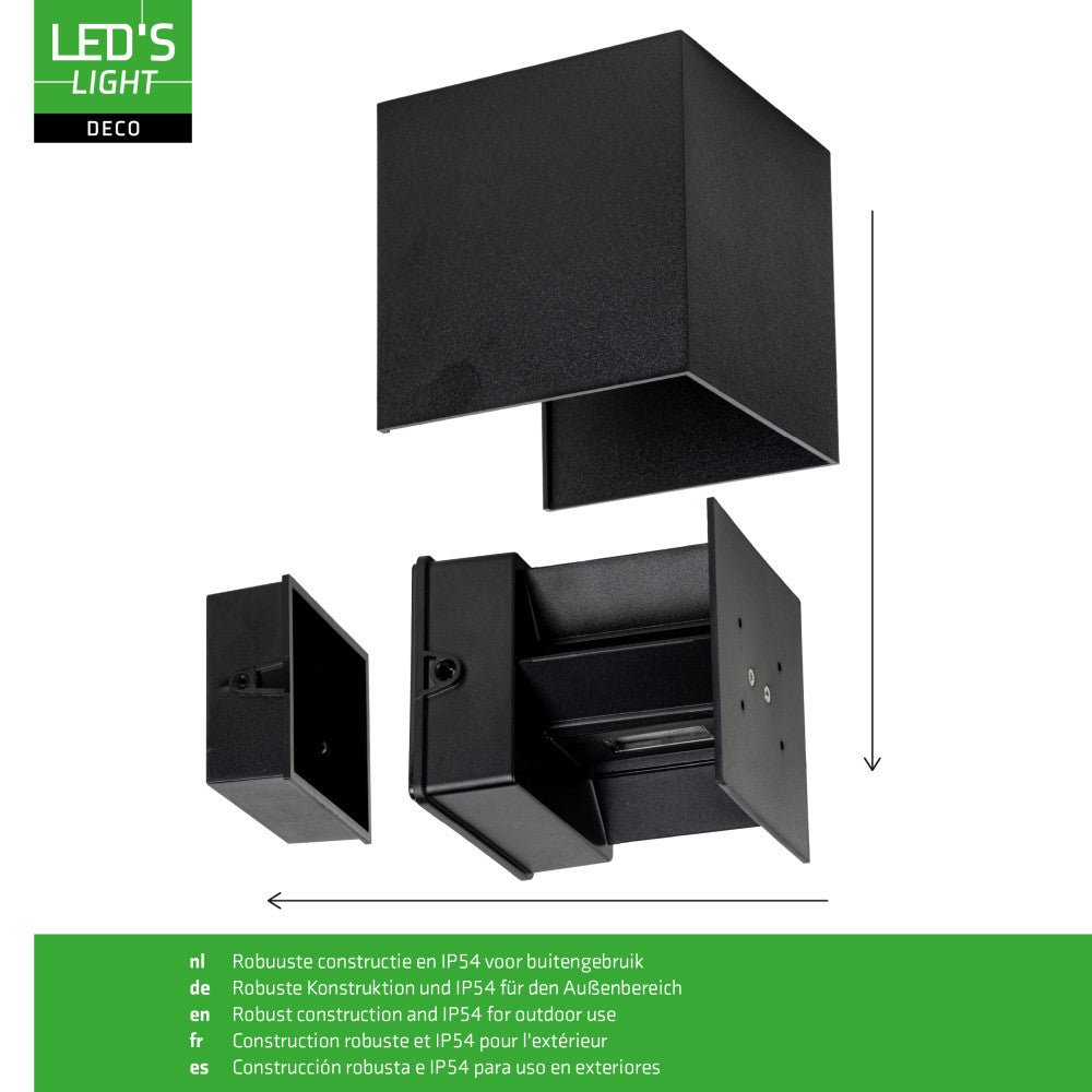 Lumo Qube Wandlamp Buitenlamp met Lichtbron - wandarmatuur - 380lm 1800K - Zwart - IP54 Wandlampen LED.nl