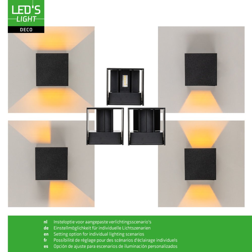 Lumo Qube Wandlamp Buitenlamp met Lichtbron - wandarmatuur - 380lm 1800K - Zwart - IP54 Wandlampen LED.nl