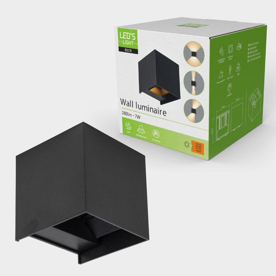 Lumo Qube Wandleuchte für den Außenbereich mit Lichtquelle – Wandleuchte – 380 lm, 1800 K – Schwarz – IP54 - LED.de