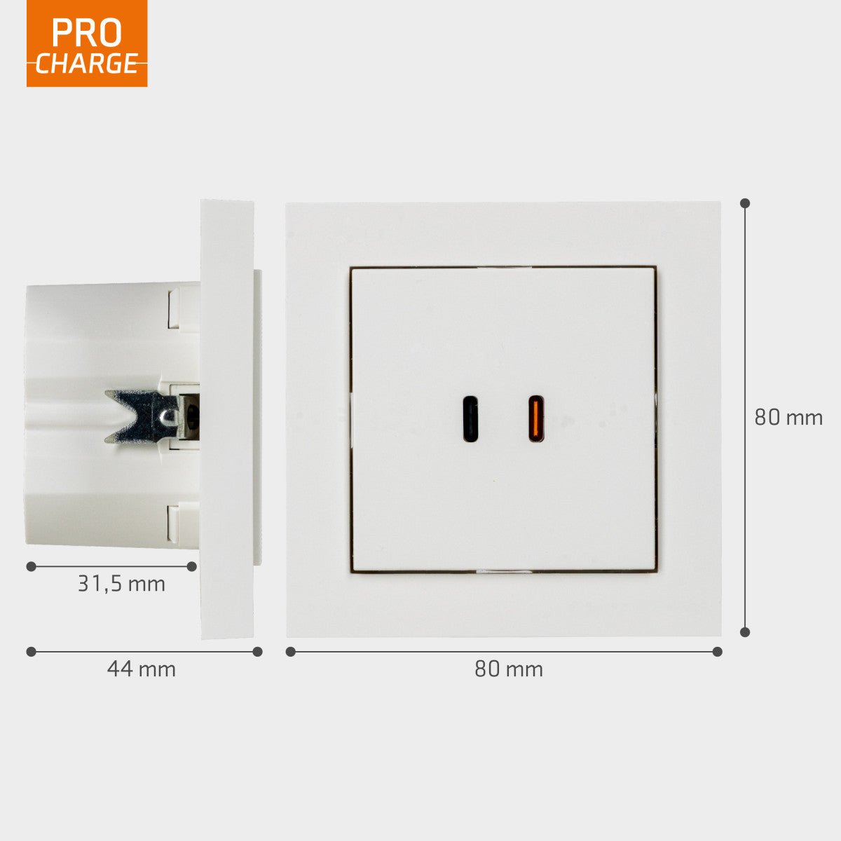ProCharge USB-C inbouw wandcontactdoos stopcontact duo - 2 snelladers USB-C poorten - Universeel - Wit Stekkers LED.nl