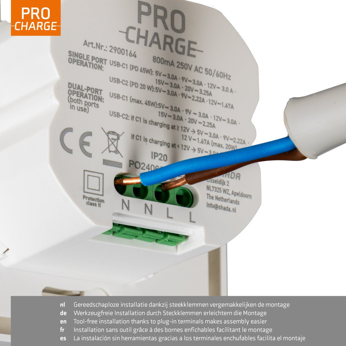 ProCharge USB-C inbouw wandcontactdoos stopcontact duo - 2 snelladers USB-C poorten - Universeel - Wit Stekkers LED.nl