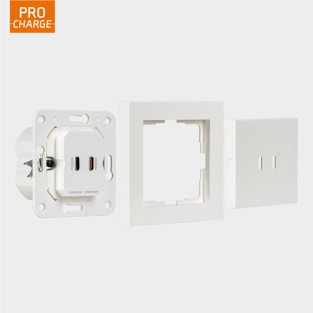 ProCharge USB-C inbouw wandcontactdoos stopcontact duo - 2 snelladers USB-C poorten - Universeel - Wit Stekkers LED.nl