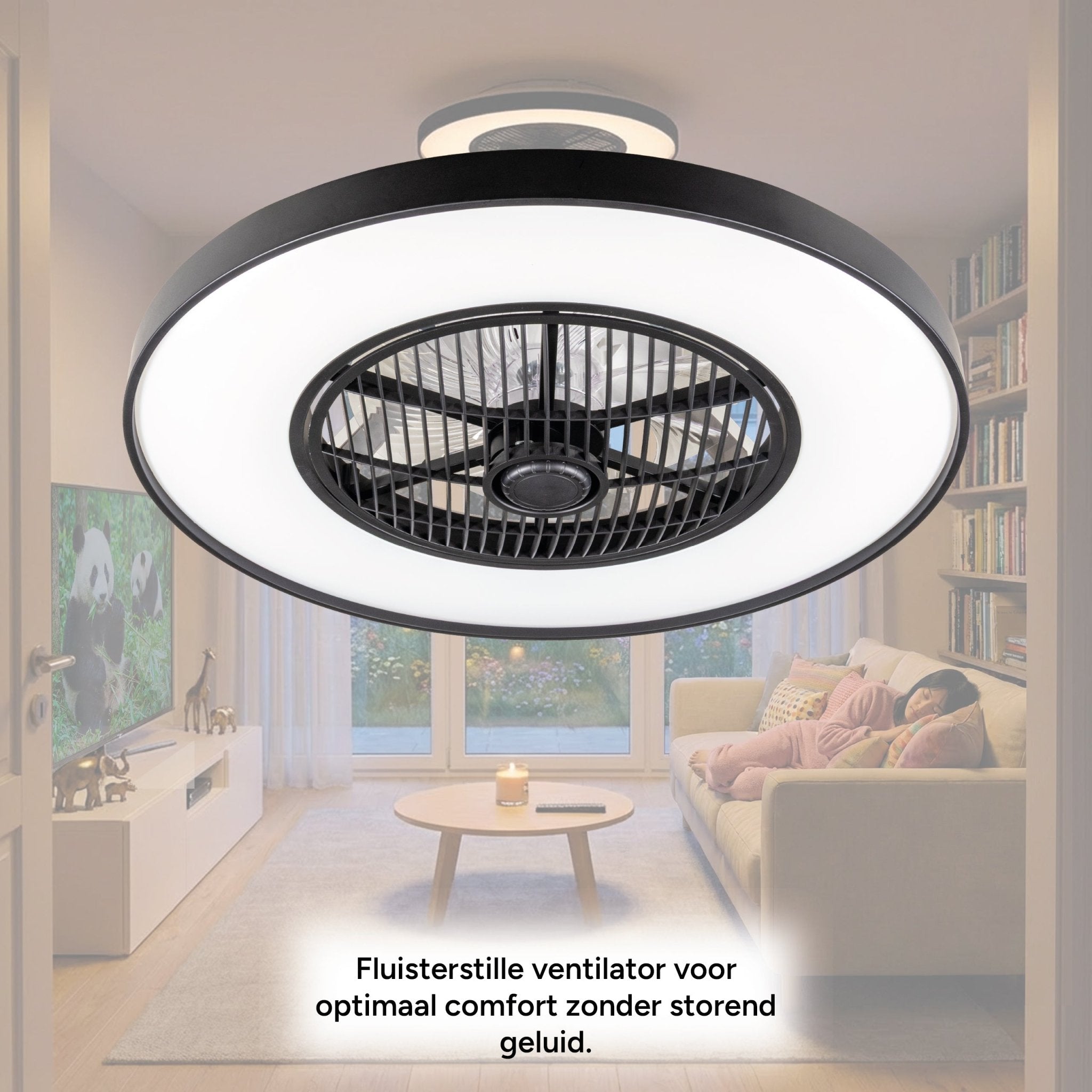 Proventa 3D Air Plafondlamp met Ventilator 60cm - Full room luchtcirculatie - Zomer & Winterstand – Licht en kleurtemperatuur instelbaar Plafondventilatoren LED.nl
