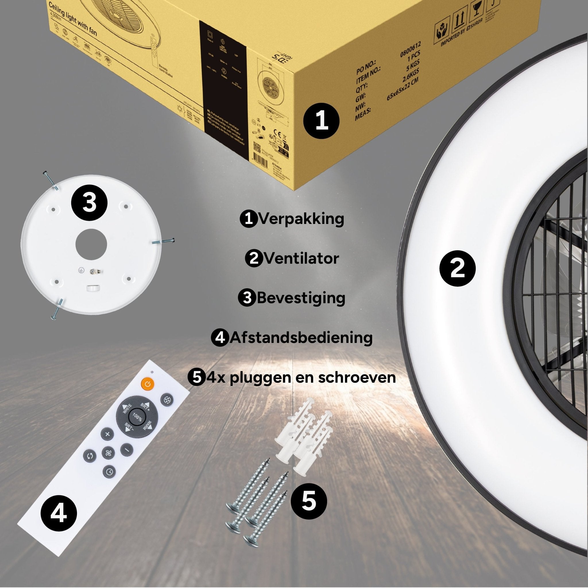 Proventa 3D Air Plafondlamp met Ventilator 60cm - Full room luchtcirculatie - Zomer & Winterstand – Licht en kleurtemperatuur instelbaar Plafondventilatoren LED.nl