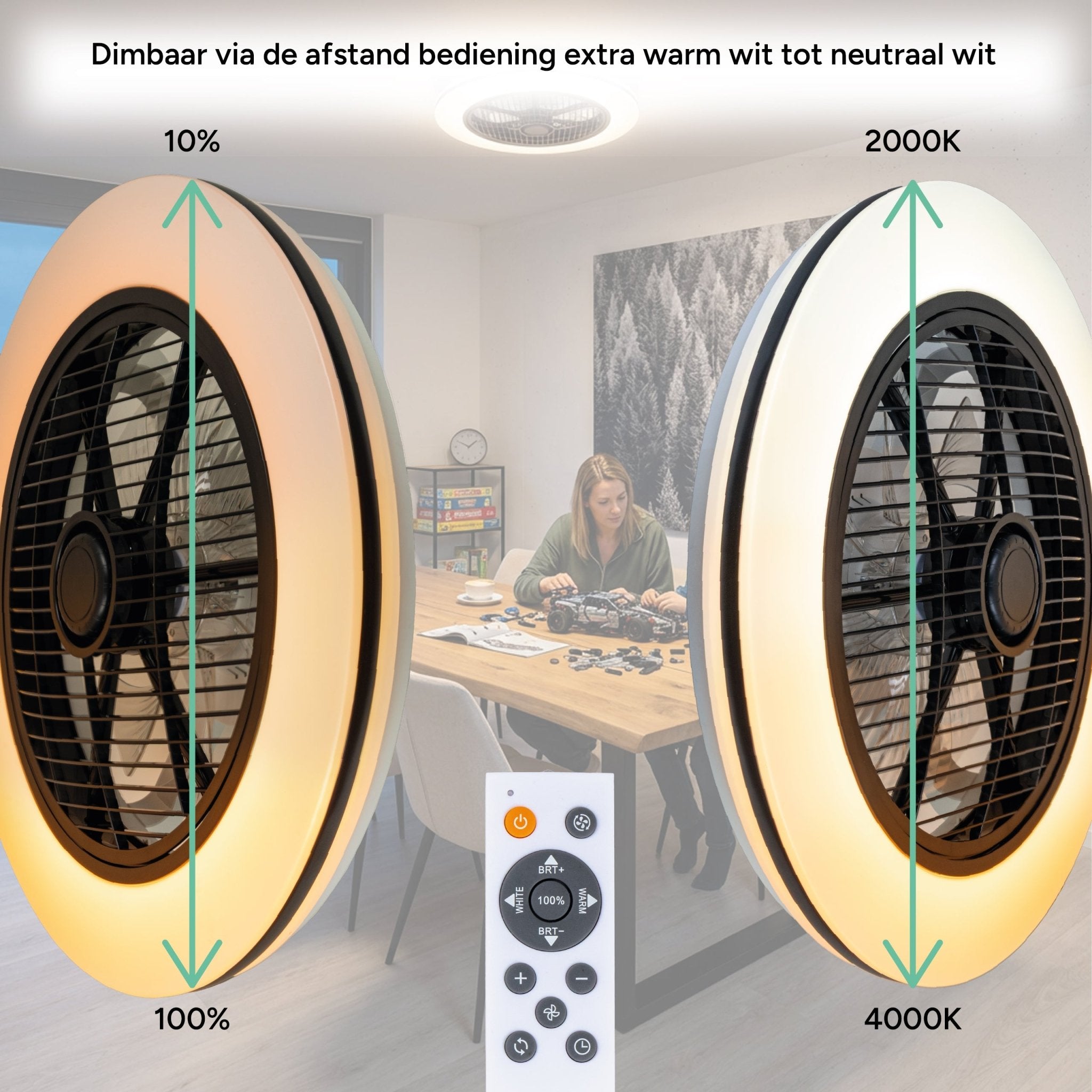 Proventa 3D Air Plafondventilator met verlichting 50 cm - Verspreidt lucht over hele kamer - Met afstandsbediening Plafondventilatoren LED.nl