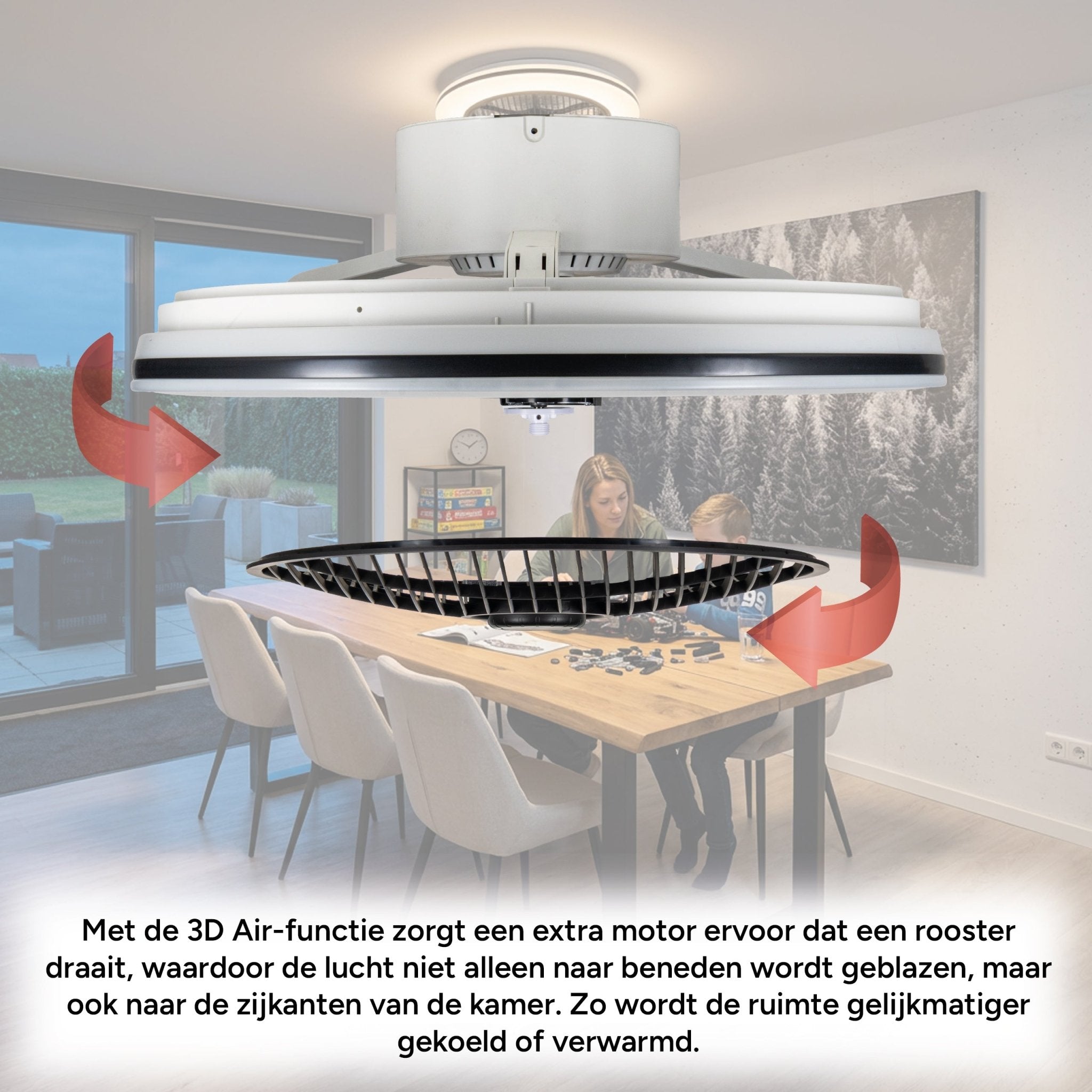 Proventa 3D Air Plafondventilator met verlichting 50 cm - Verspreidt lucht over hele kamer - Met afstandsbediening Plafondventilatoren LED.nl