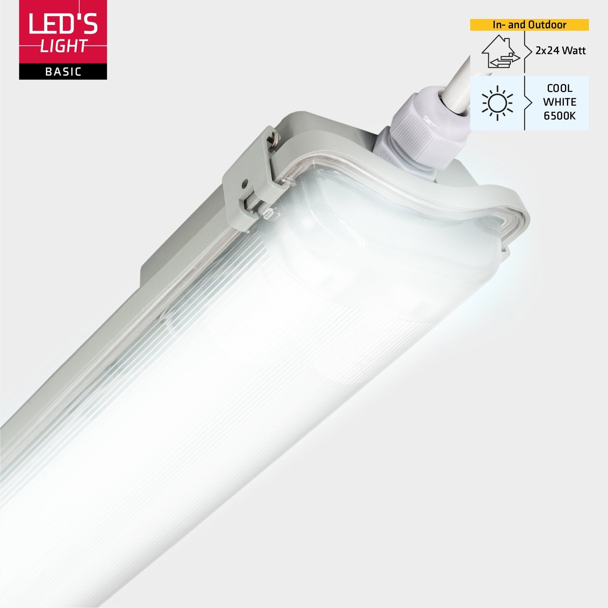 Proventa LED TL 4 dubbel armaturen met 8 buizen 150 cm - Koud wit licht 6500 K - Waterdicht - 4 stuks - LED.nl