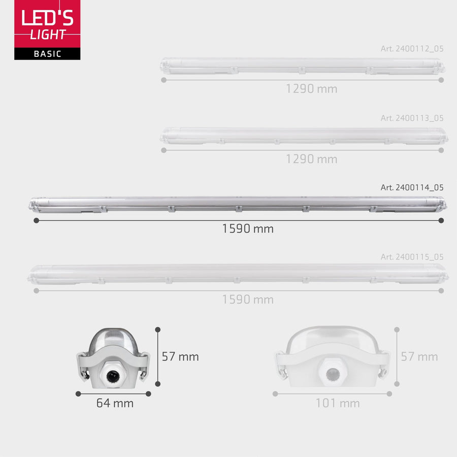 Proventa LED TL 8 Leuchten mit Lampen 150 cm - Kaltweißes Licht 6500 K - Wasserfest - Vorteilspackung - 8 Stück - LED.de