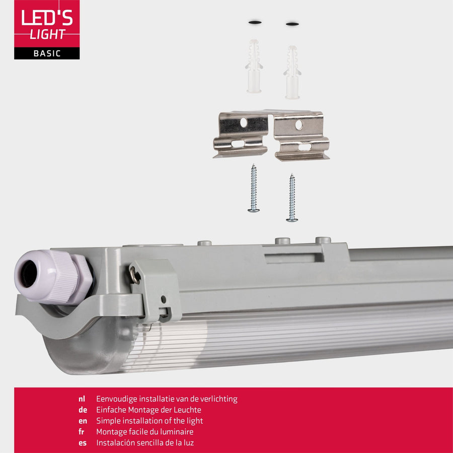 Proventa LED TL 8 Leuchten mit Lampen 150 cm - Kaltweißes Licht 6500 K - Wasserfest - Vorteilspackung - 8 Stück - LED.de