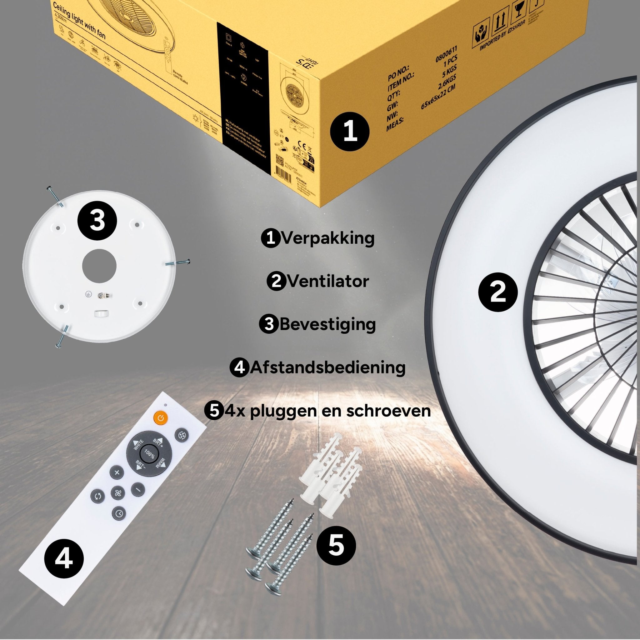 Proventa Premium Plafondventilator met lamp 60 cm - Zomer- en winterstand met afstandsbediening - Zwart Plafondventilatoren LED.nl