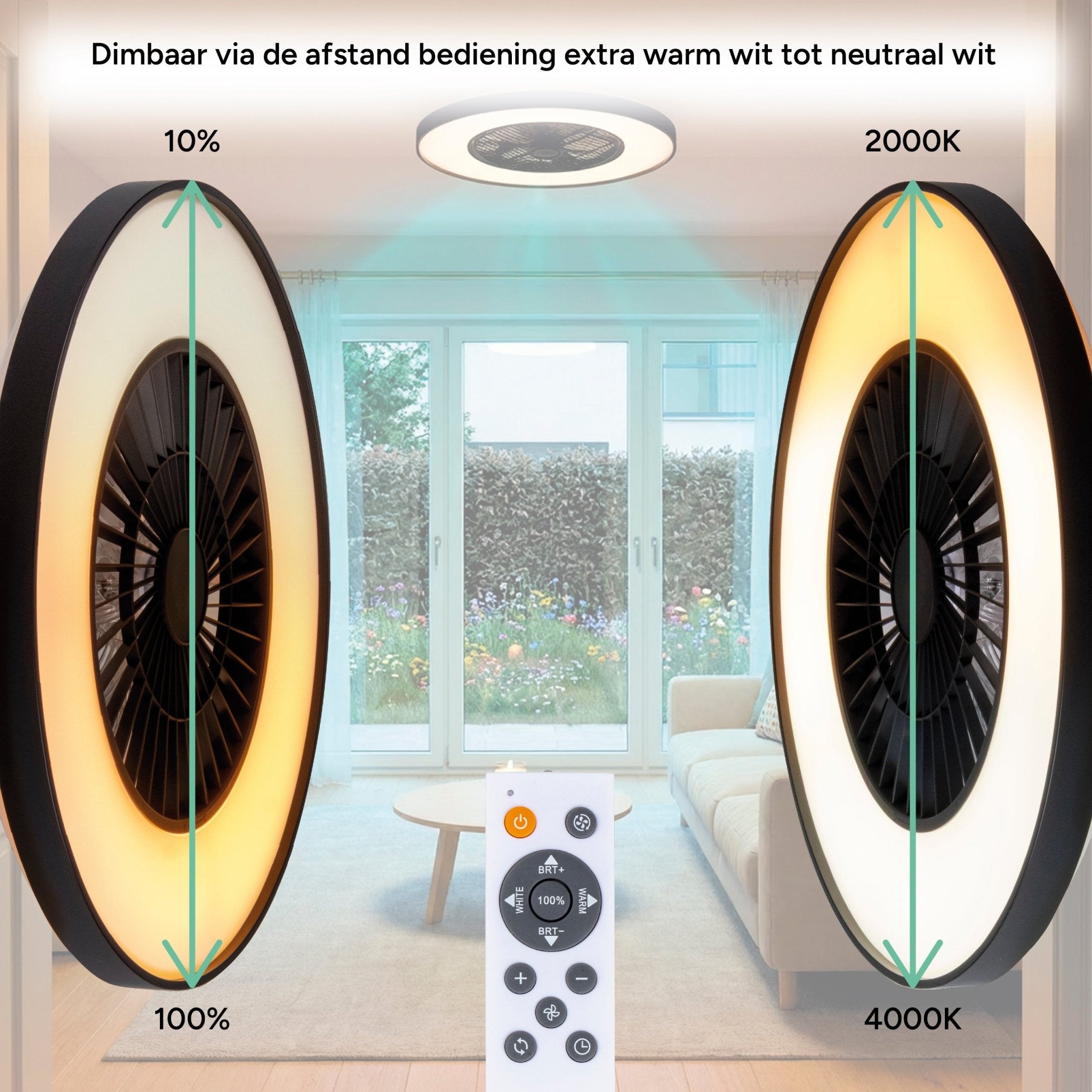 Proventa Premium Plafondventilator met lamp 60 cm - Zomer- en winterstand met afstandsbediening - Zwart Plafondventilatoren LED.nl