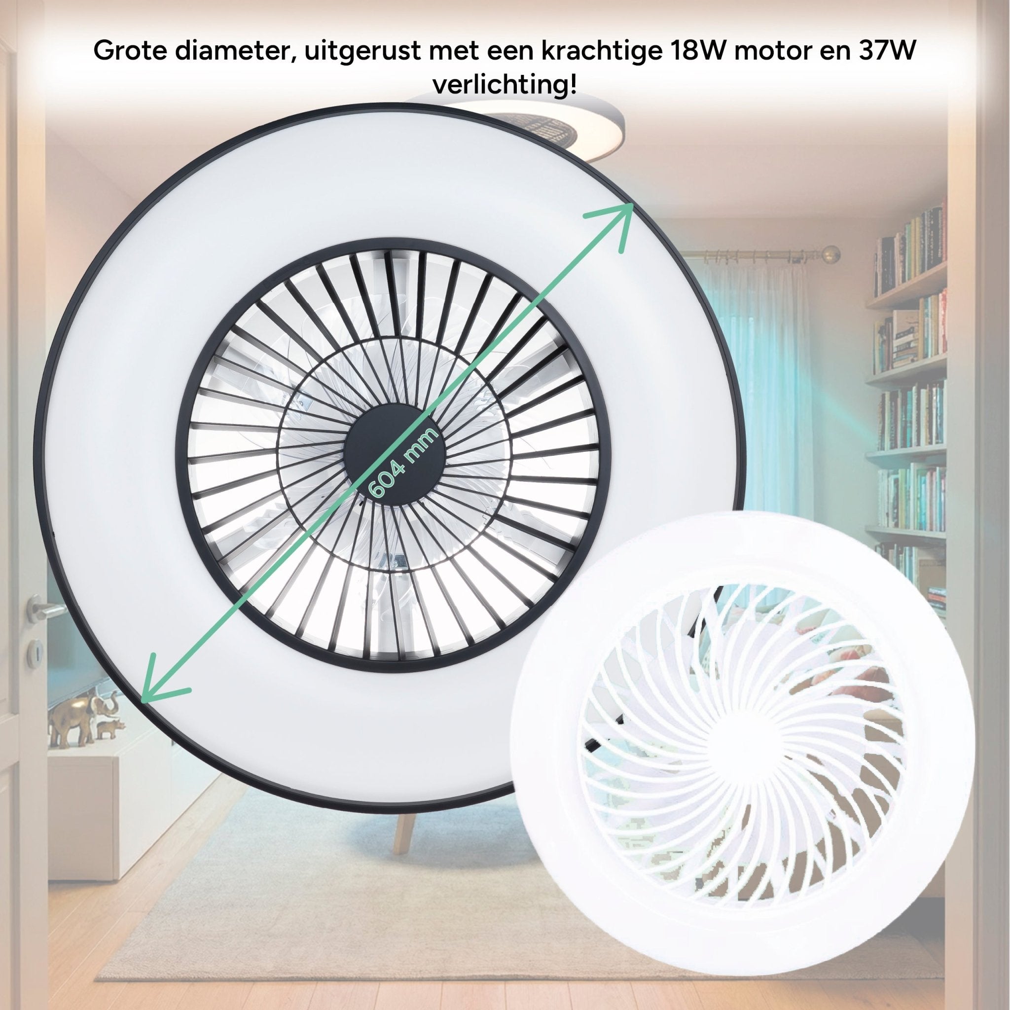 Proventa Premium Plafondventilator met lamp 60 cm - Zomer- en winterstand met afstandsbediening - Zwart Plafondventilatoren LED.nl