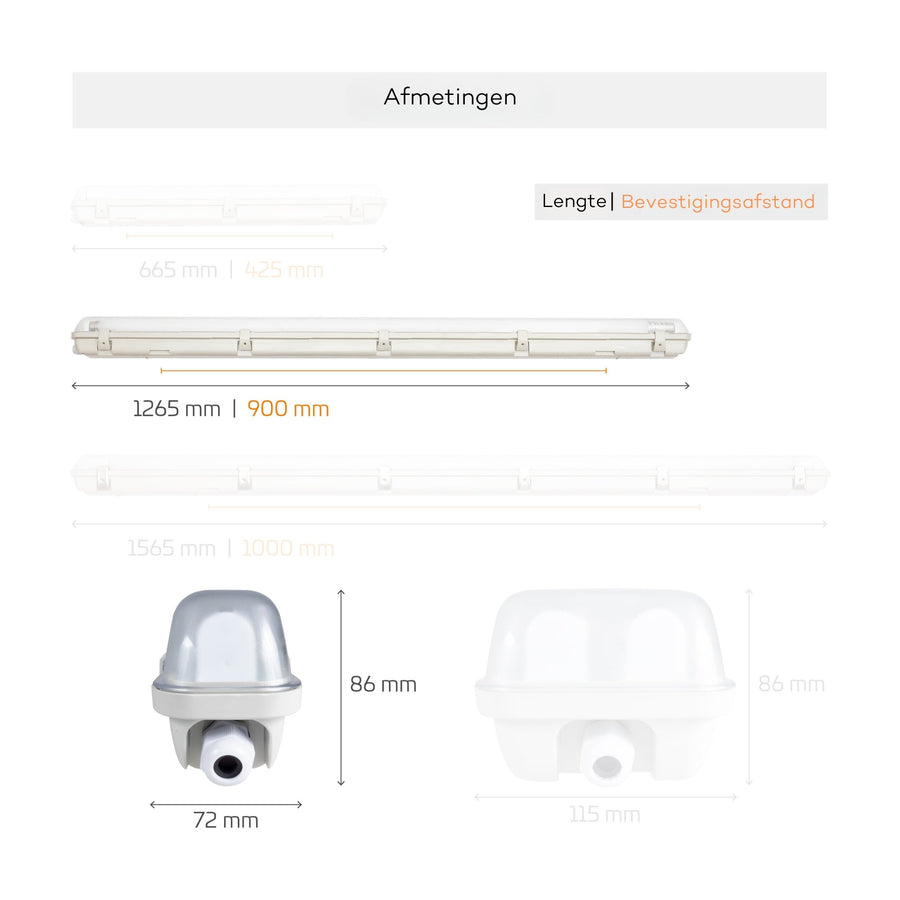 Proventa TL lamp LED complete 120 cm - Fixture with LED tube - Waterproof - 1890 lm - LED.nl